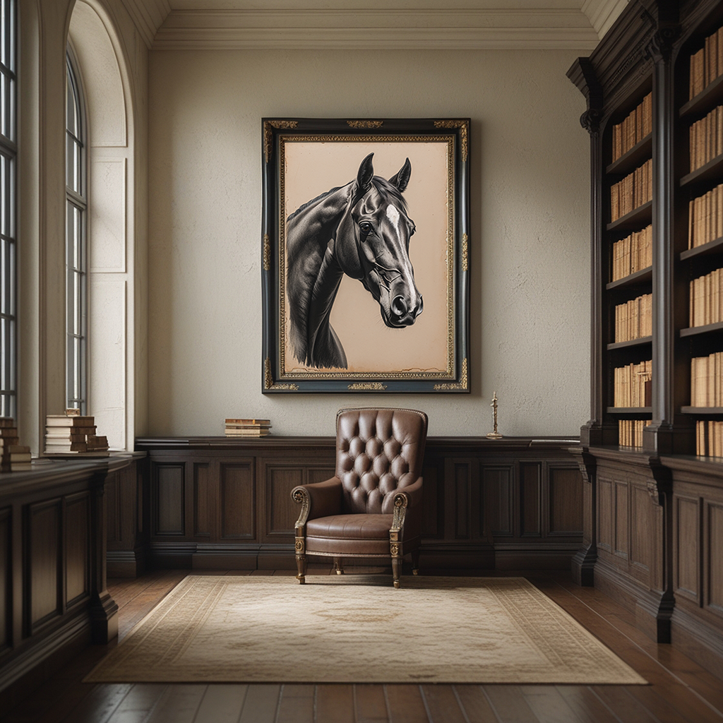 Vintage Horse Portrait Sketch | Elegant Black and White Equestrian Wall Art Print