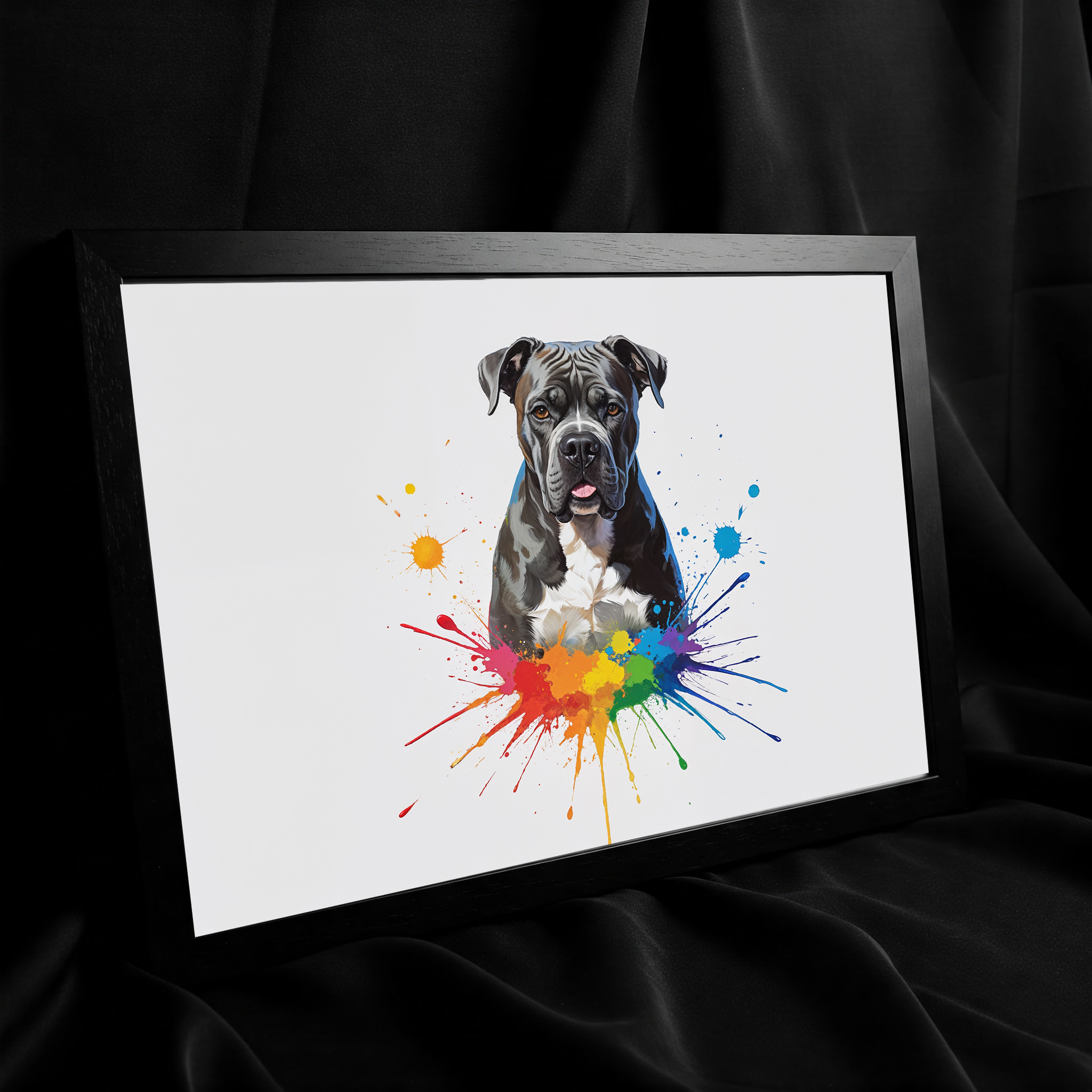 Colorful Cane Corso digital art by Reflectionare featuring a vibrant, stylized image of the powerful dog breed in bold hues.