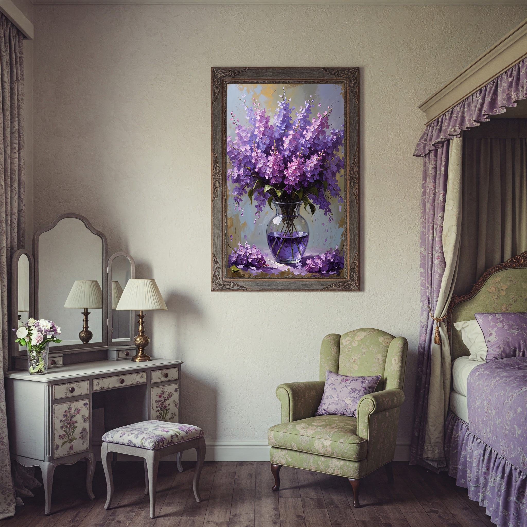 Vintage Lilac Bloom Wall Art Print | Impressionist Floral Decor