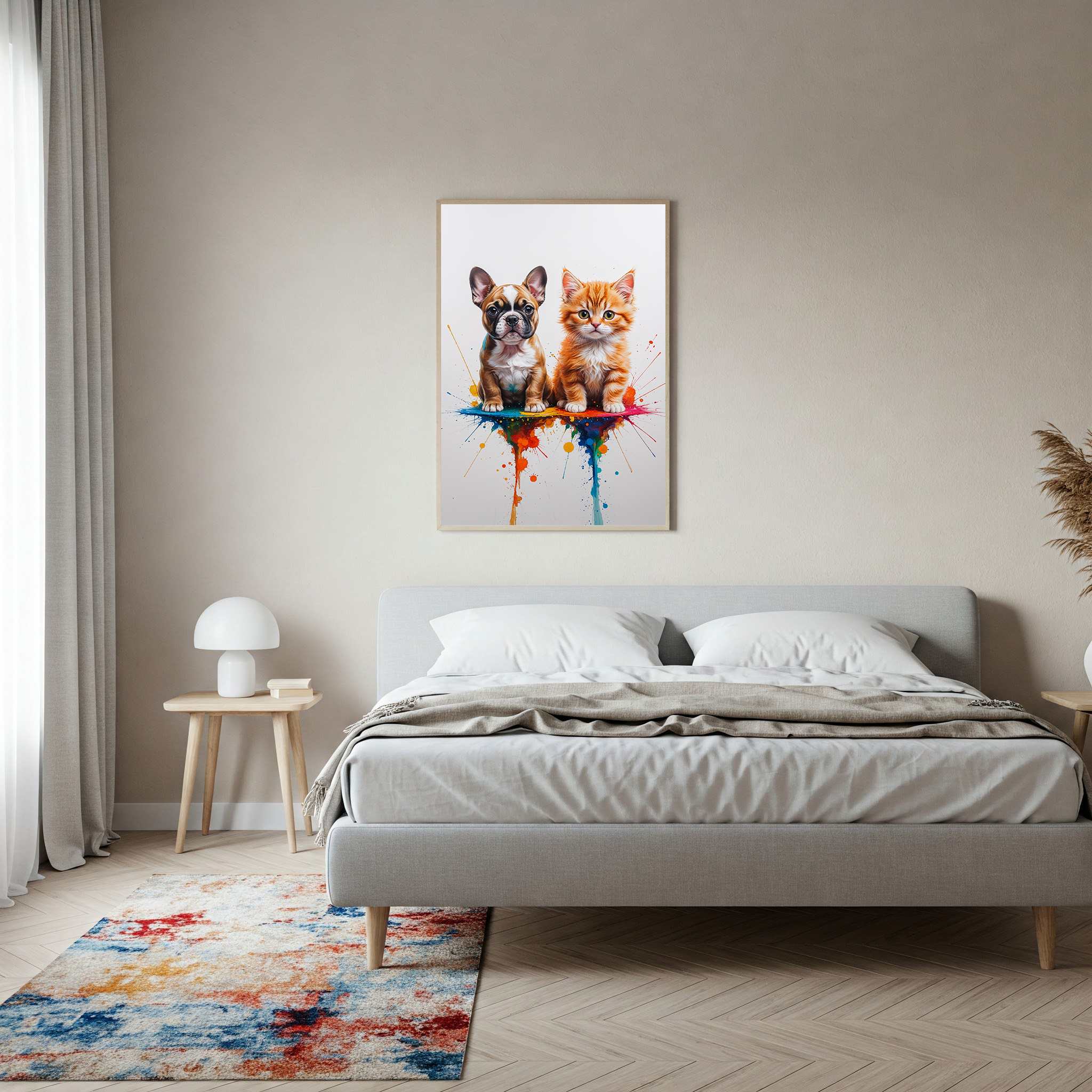 French Bulldog and Kitten Colorful Splash Art Print