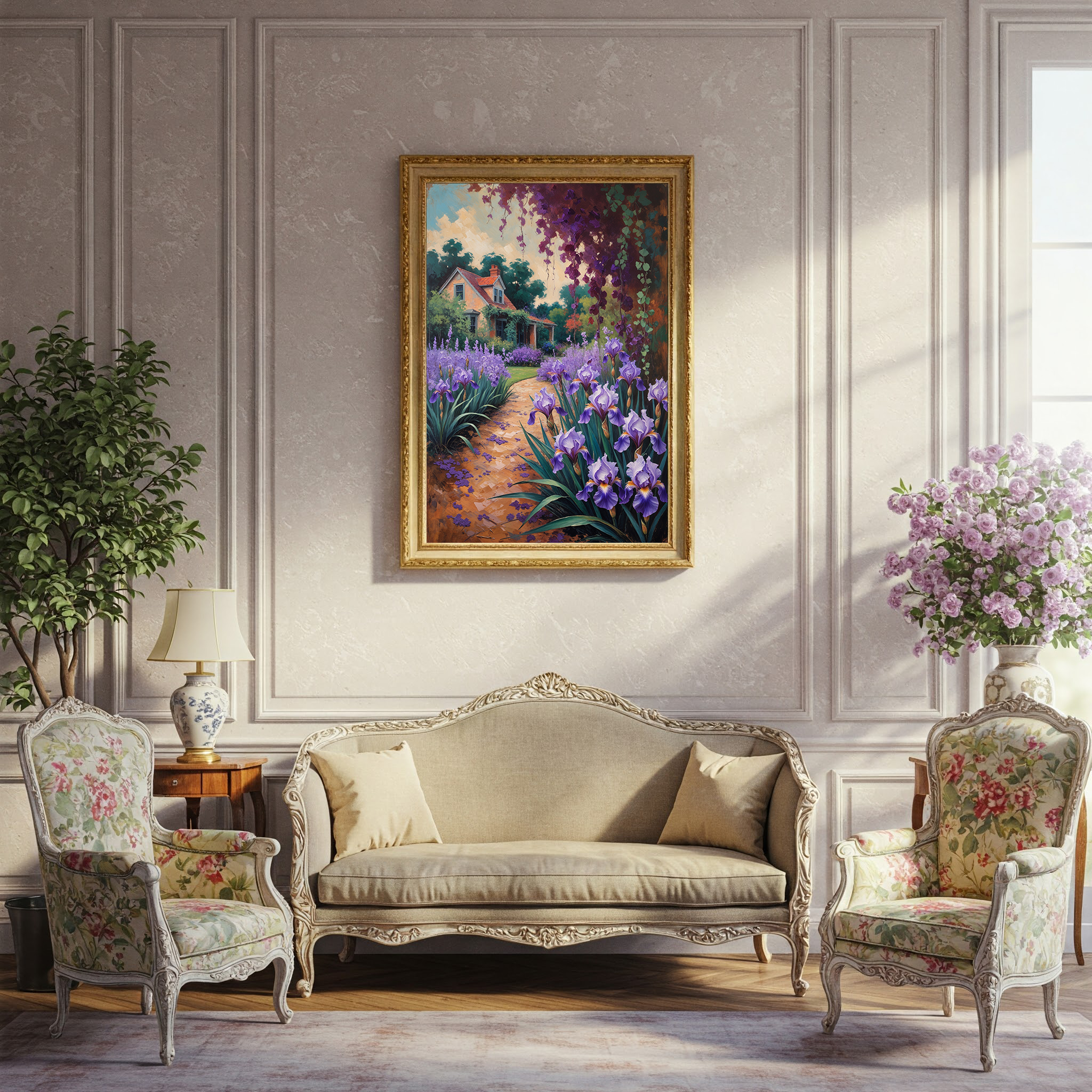 Vintage Iris Garden Wall Art Print | Impressionist Floral Decor