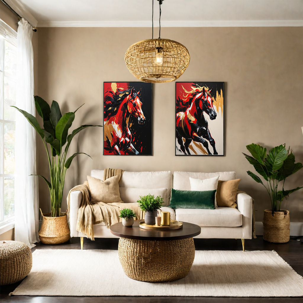 Abstract Red & Black Horse Wall Art | Digital Download