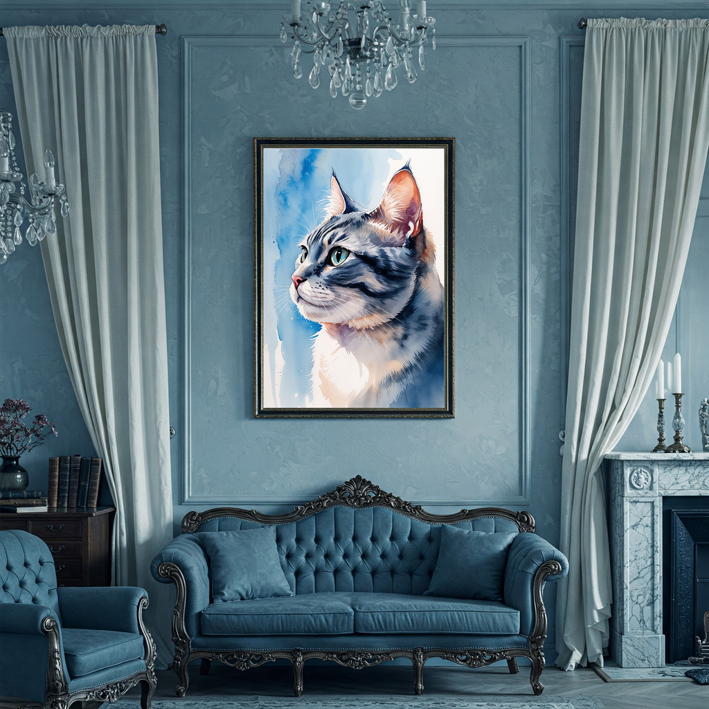 Watercolor American Shorthair Cat Art Print | Digital Download