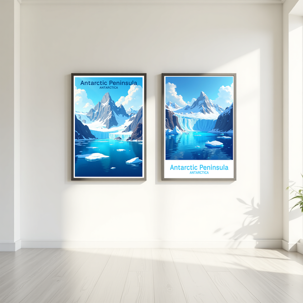 Digital art of the Antarctic Peninsula by Reflectionare, showcasing icy landscapes and snowy mountains in a detailed, artistic style.