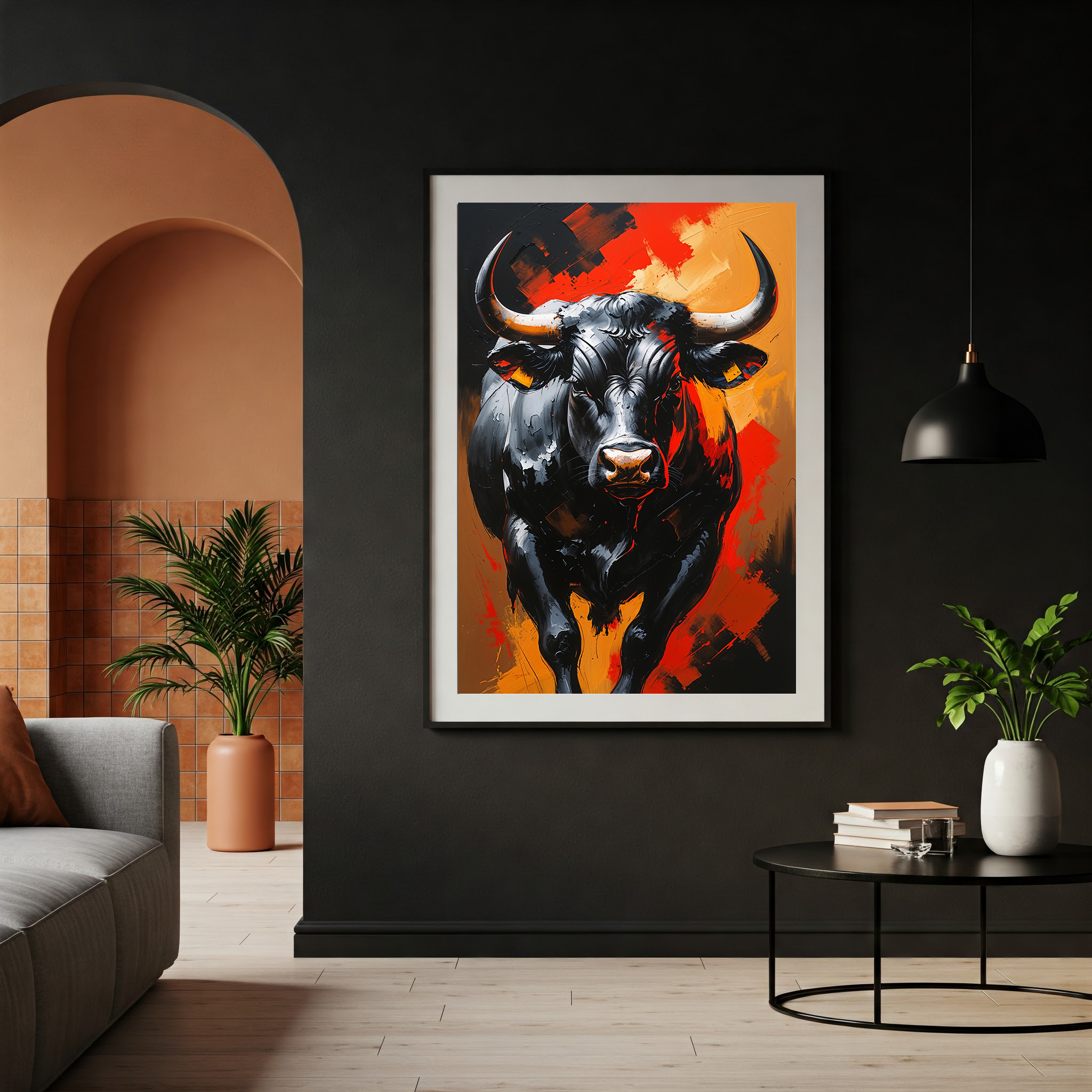Black Bull Impasto Painting | Powerful Abstract Wall Art Print