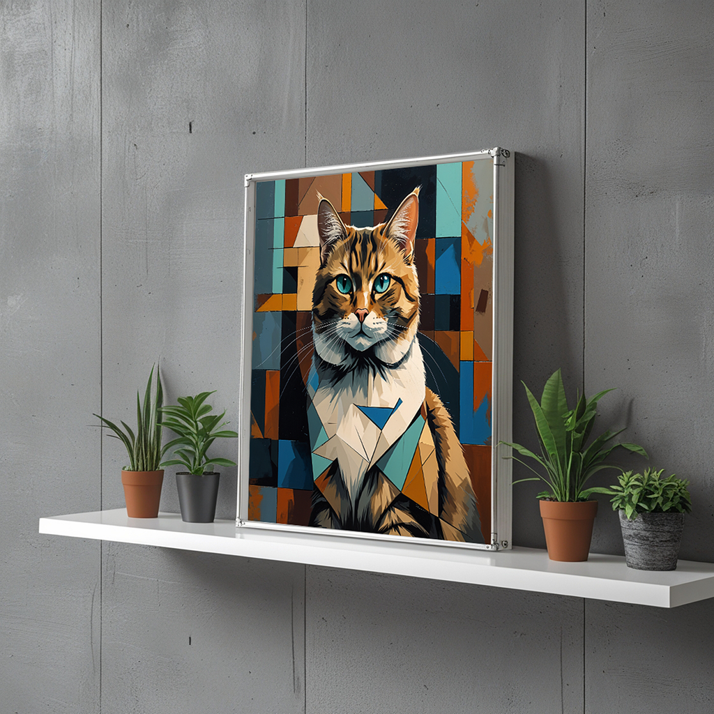 Cubist Tabby Cat Geometric Art Print