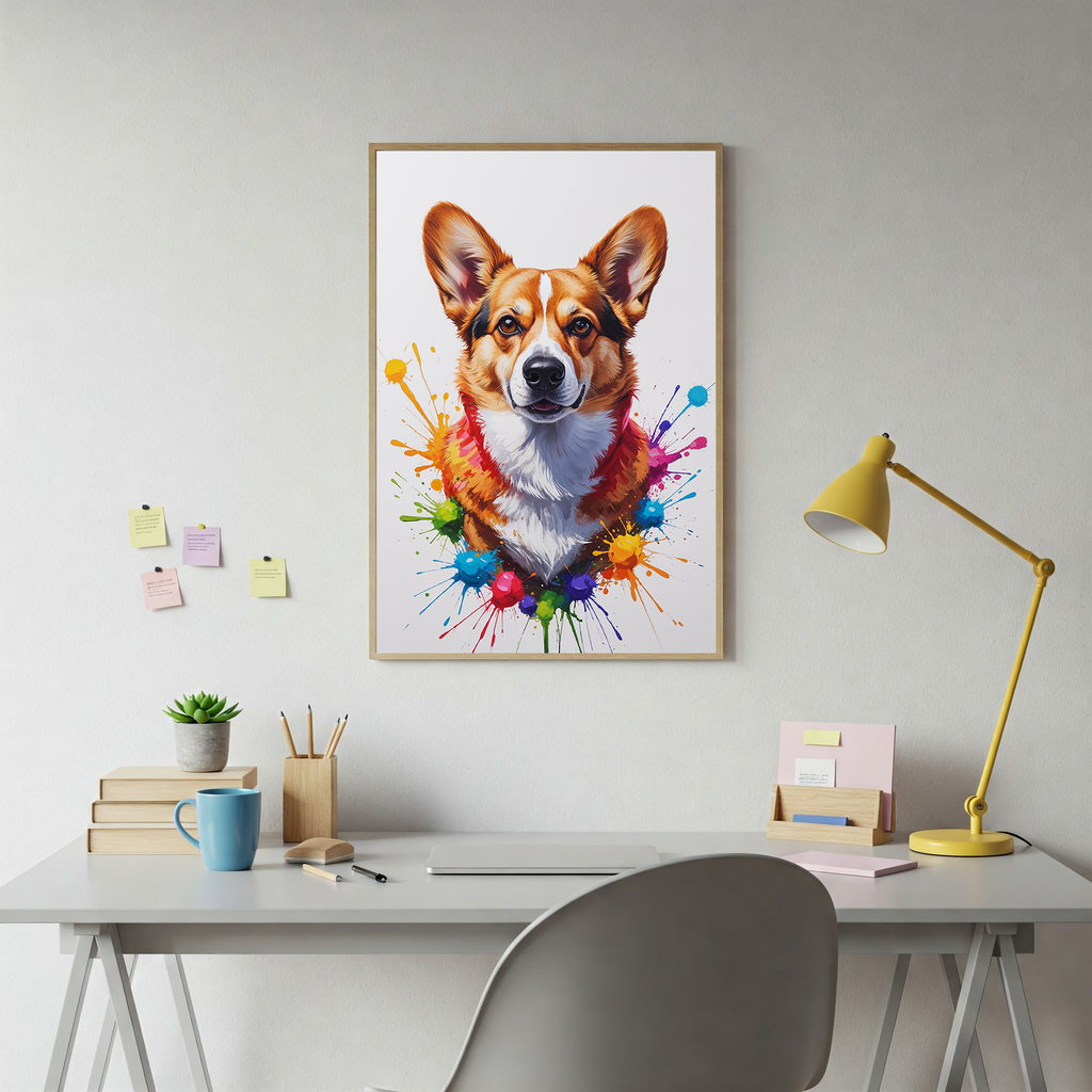 Colorful digital art of a Corgi by Reflectionare featuring vibrant, playful hues and a whimsical style.