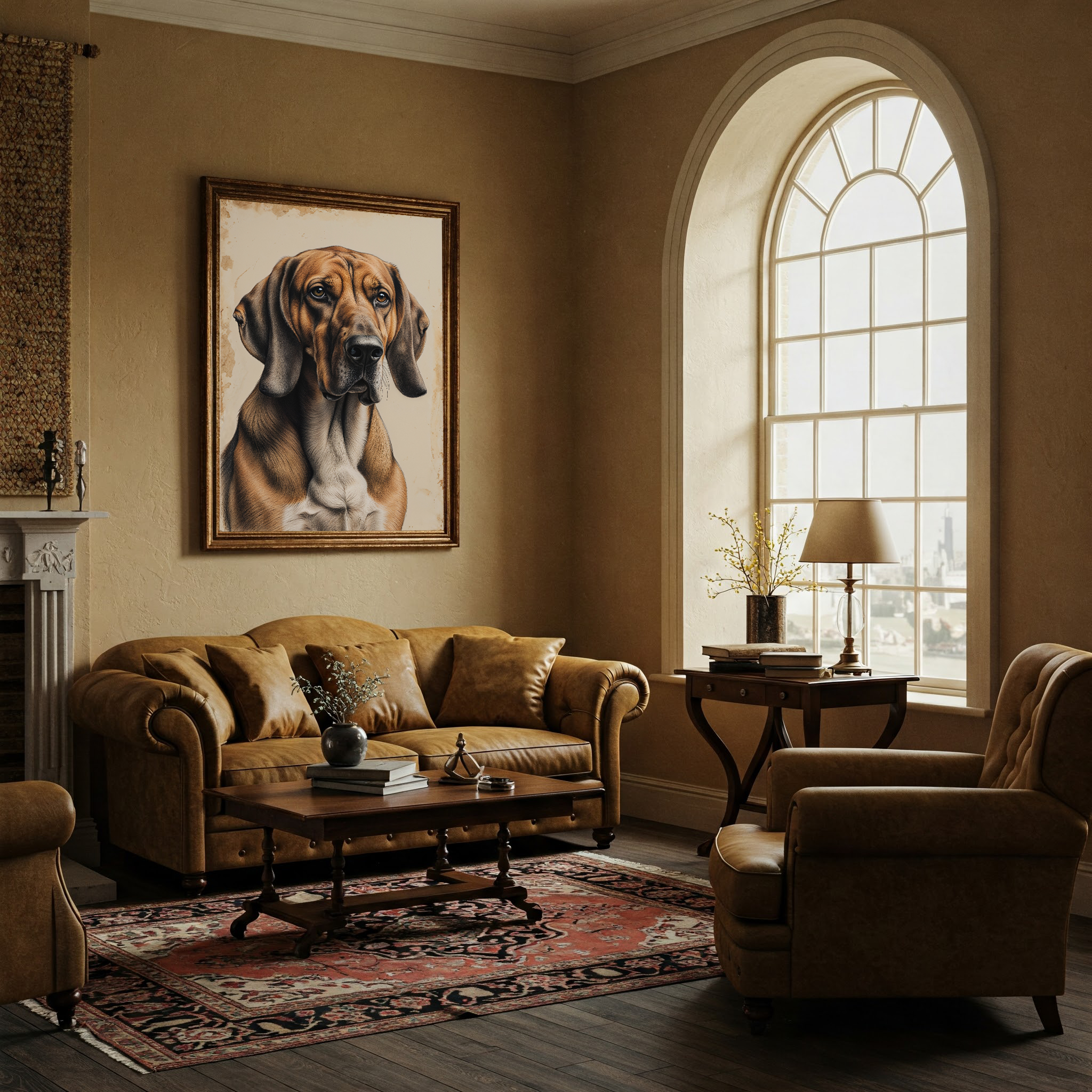 Vintage Coonhound Dog Portrait Sketch | Elegant Hand-Drawn Style Wall Art Print