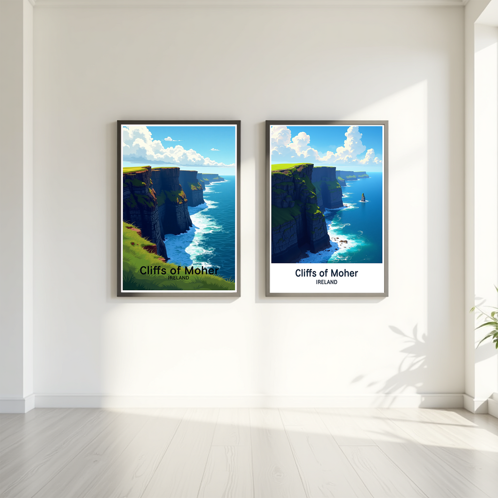 Digital art of Cliffs of Moher by Reflectionare showing rugged cliffs and ocean views in a vibrant, artistic style.