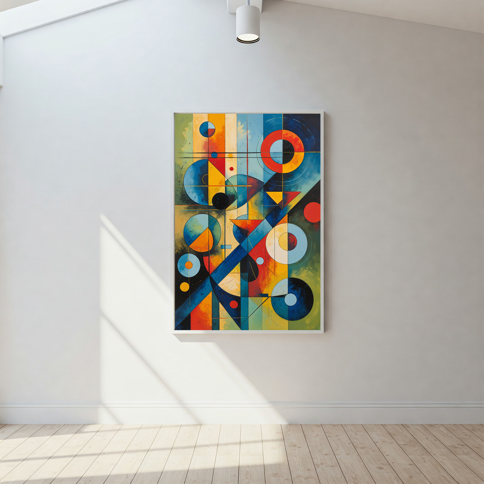 Reflectionare abstract geometric art print featuring bold Bauhaus-style shapes for modern wall decor.