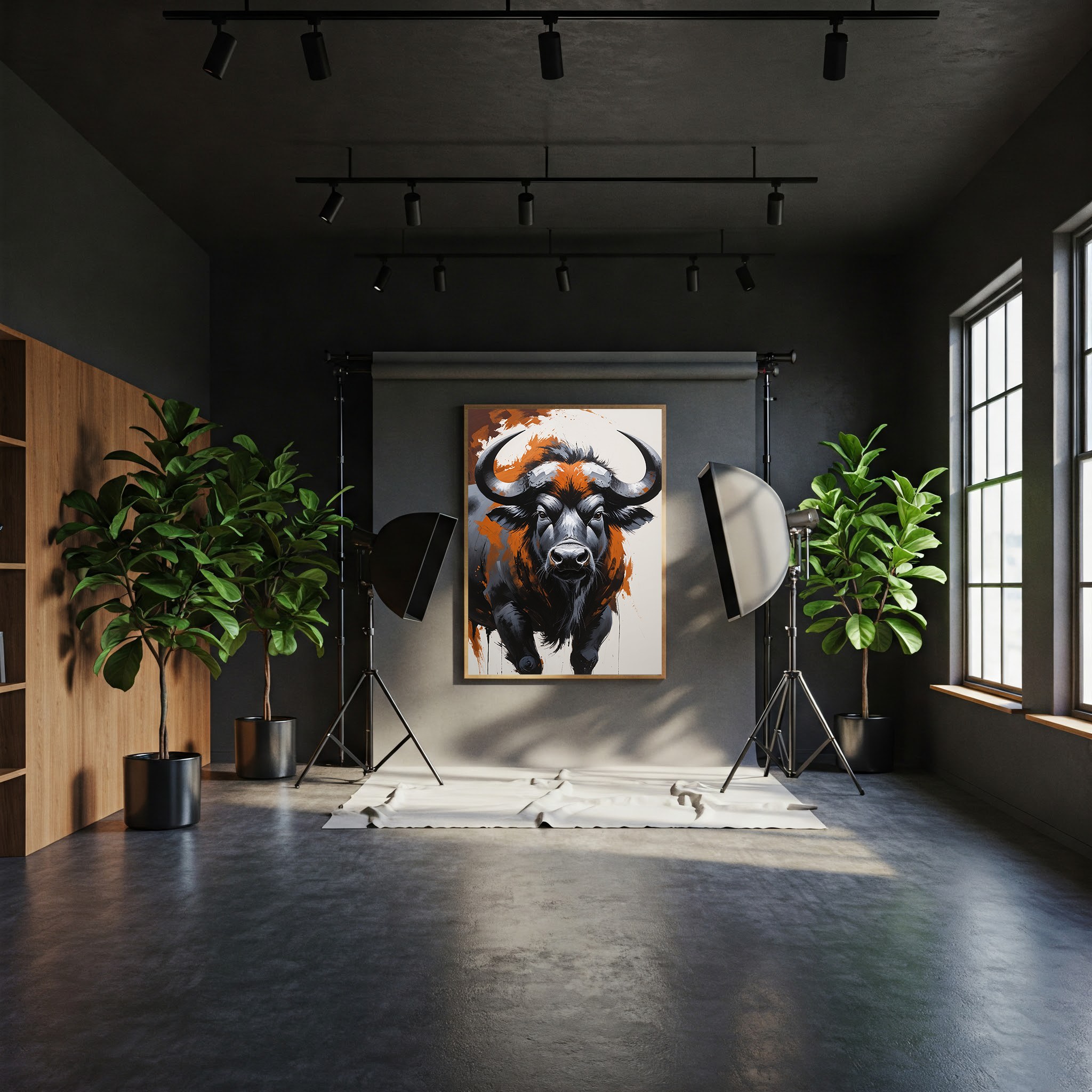 Abstract African Buffalo digital art print by Reflectionare, featuring modern wildlife wall decor with bold, artistic buffalo imagery.