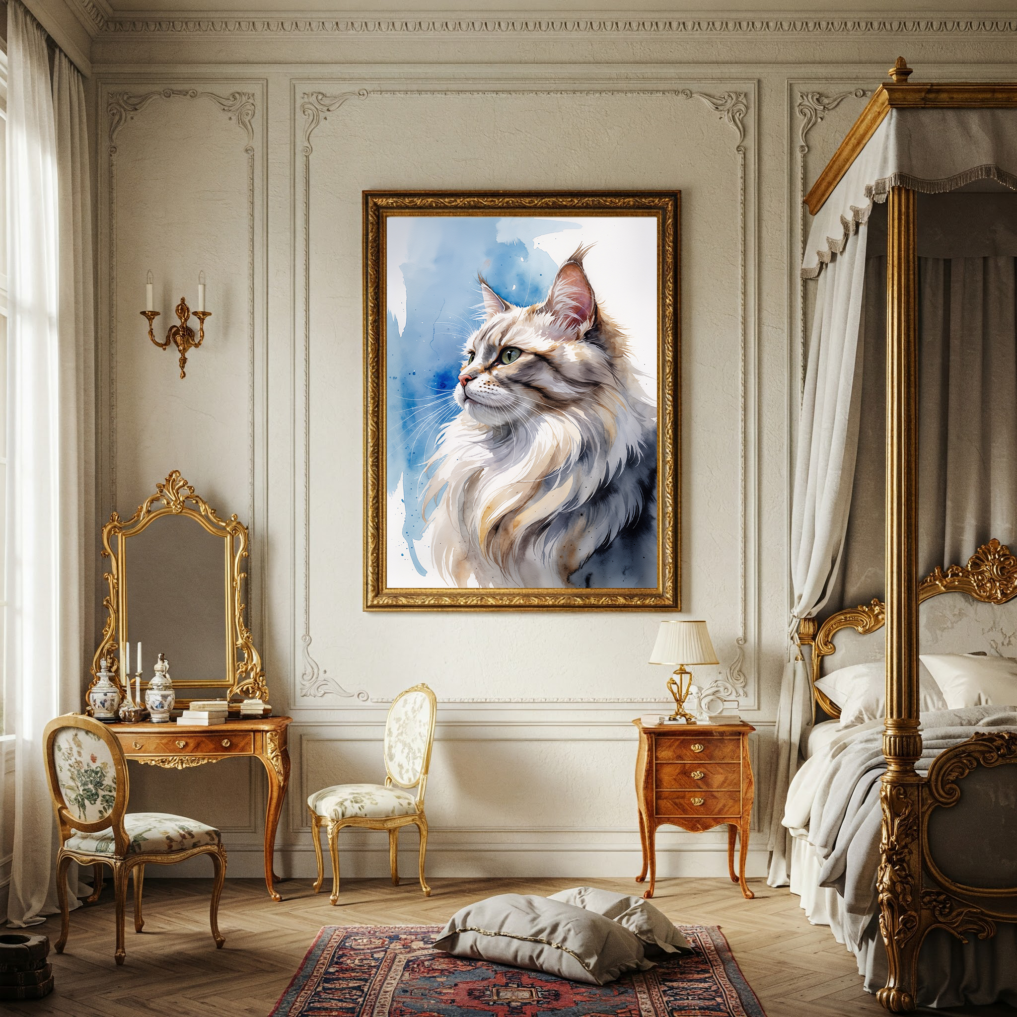 Watercolor Maine Coon Cat Art Print | Digital Download
