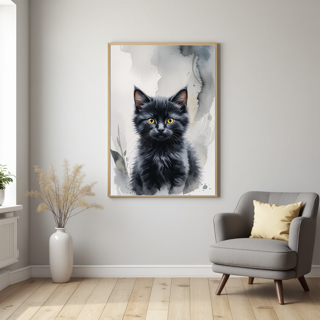 Digital art of a charcoal-style cat illustration by Reflectionare, showcasing detailed feline features in monochrome tones.
