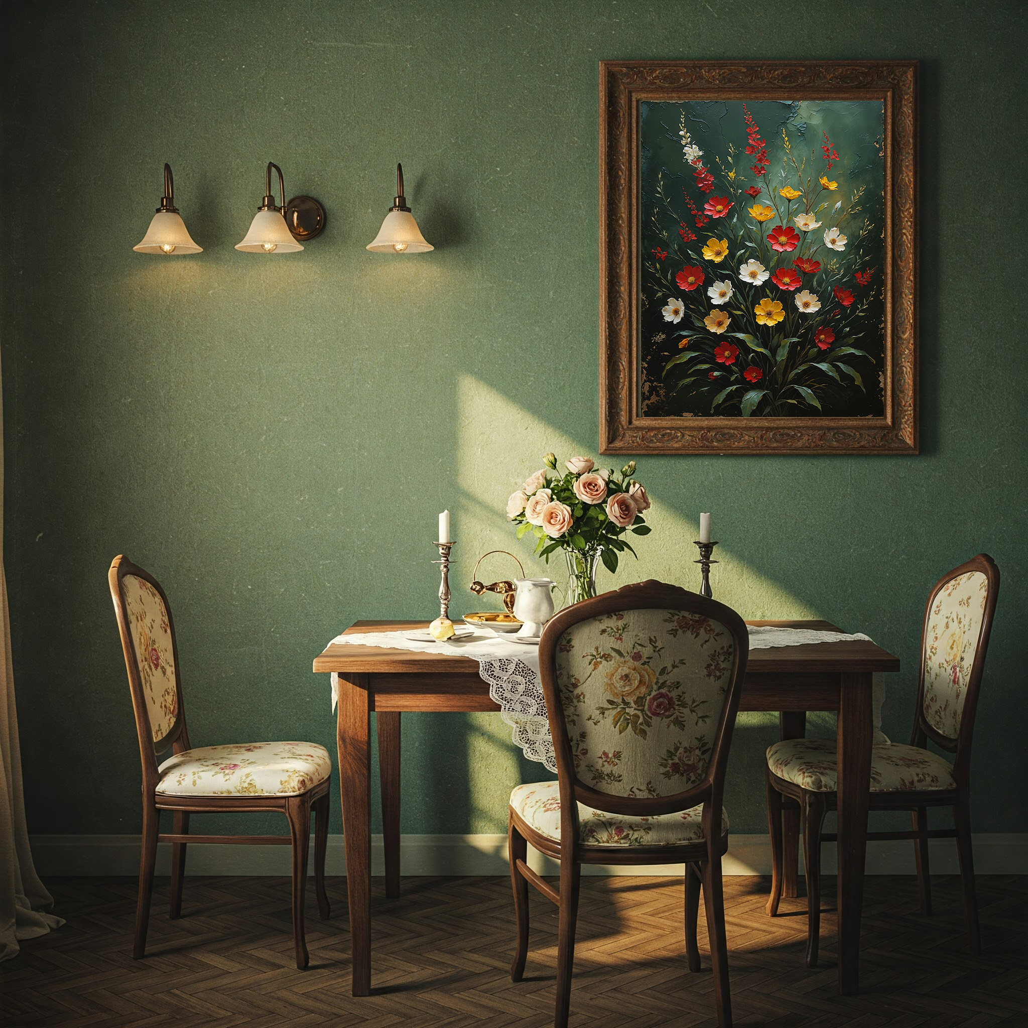 Vintage floral impasto art print by Reflectionare featuring vibrant retro flower wall decor, digital art with textured floral design.