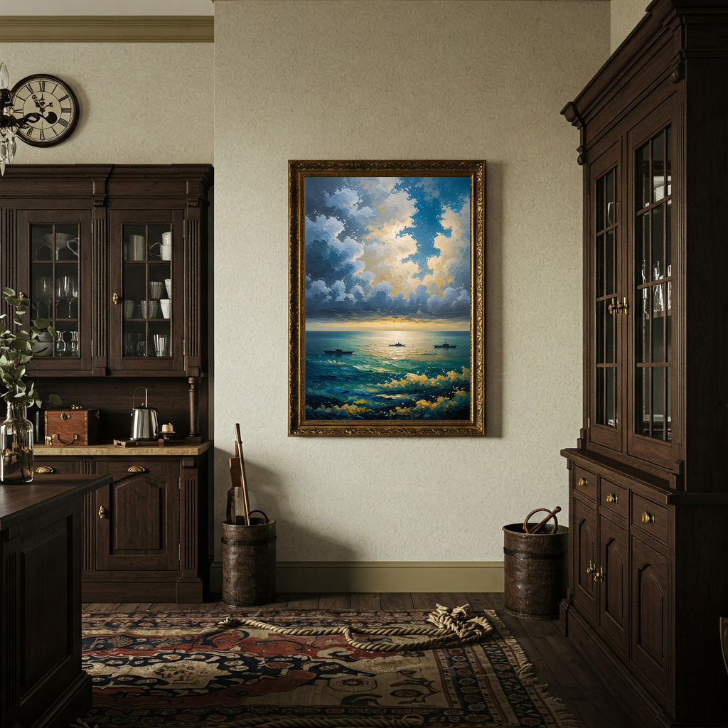 Vintage Naval Horizon Wall Art Print | Impressionist Ocean Decor