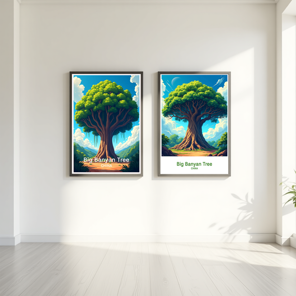 Digital art of a towering banyan tree by Reflectionare, showcasing intricate details and lush green foliage.
