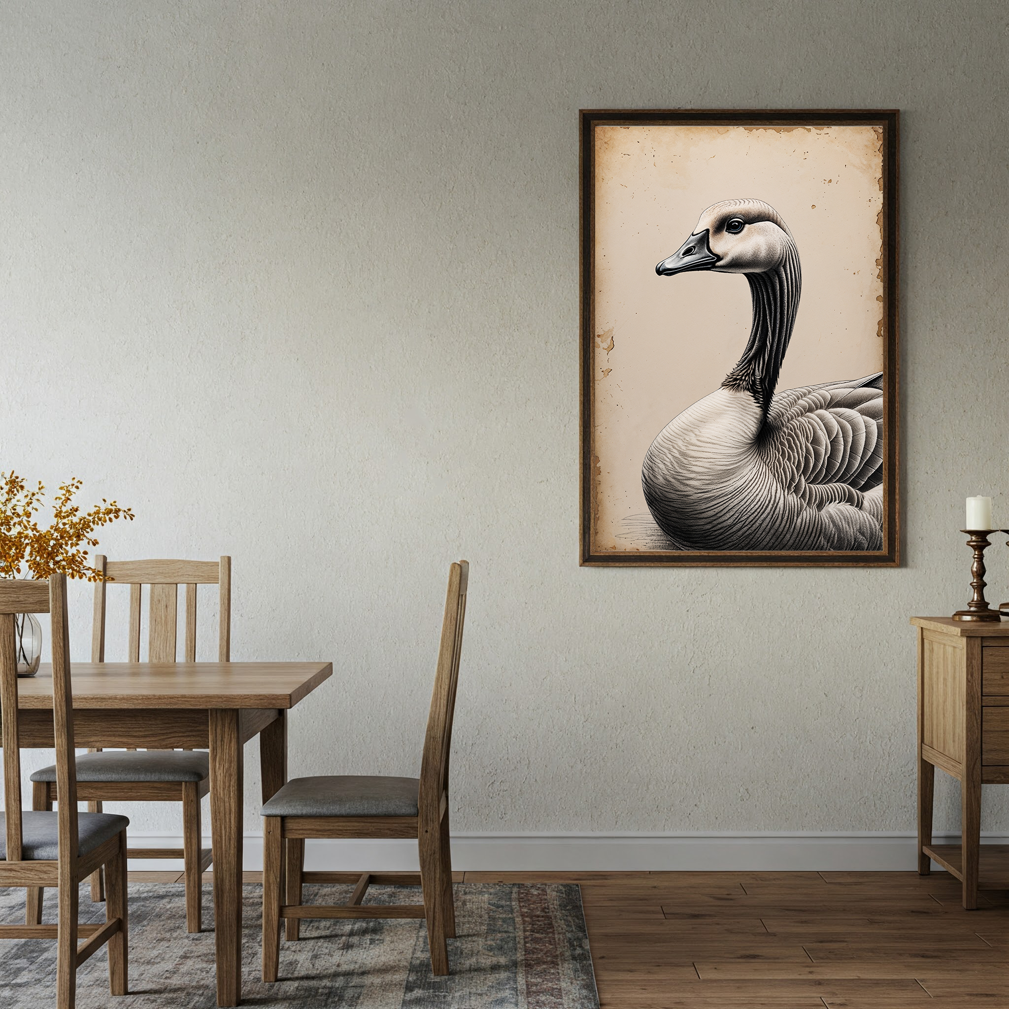 Vintage goose portrait art by Reflectionare, detailed farm bird illustration digital print showing a realistic goose image.