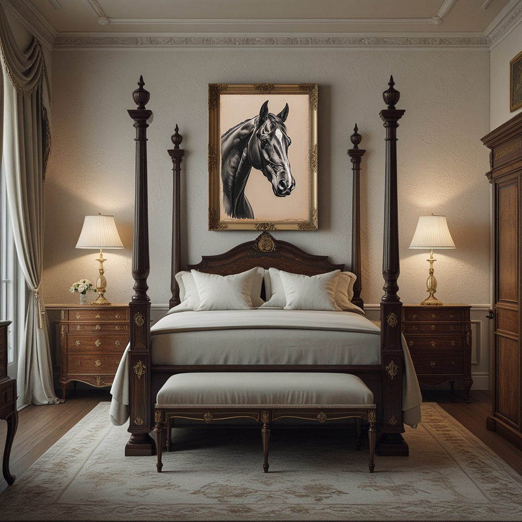 Vintage Horse Portrait Sketch | Elegant Black and White Equestrian Wall Art Print