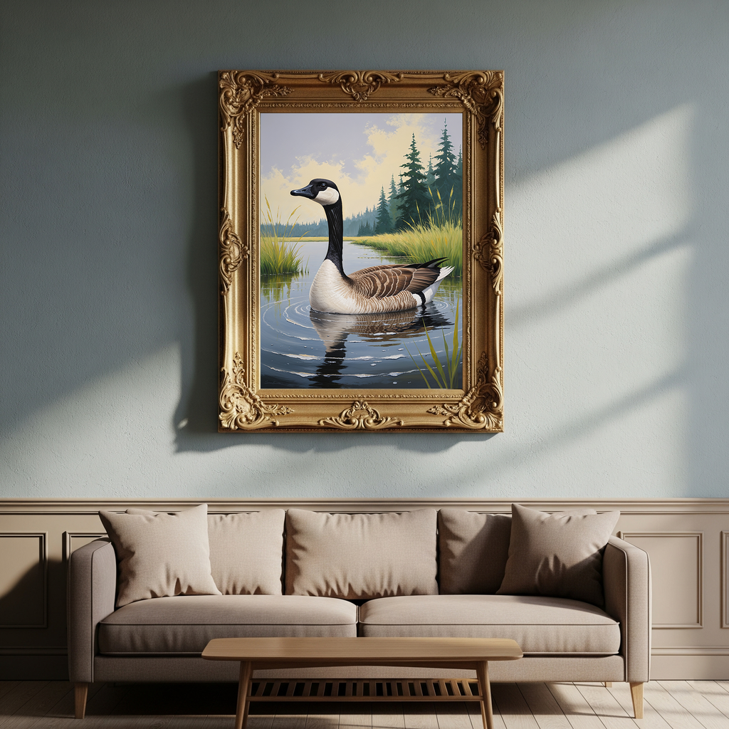 Vintage Canada Goose art print by Reflectionare featuring retro nature digital wall decor with a Canada goose illustration.