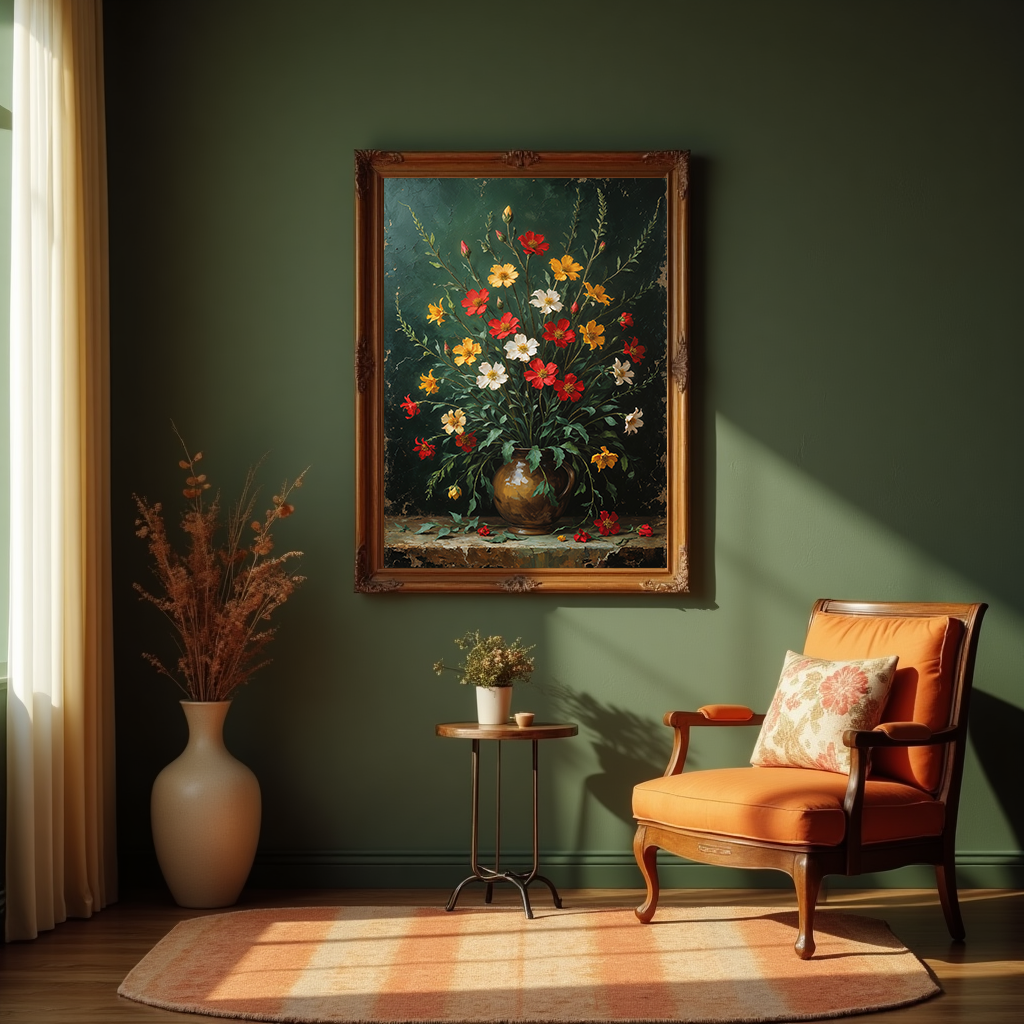 Vintage floral bouquet art print by Reflectionare featuring retro flower still life digital artwork on a neutral background.