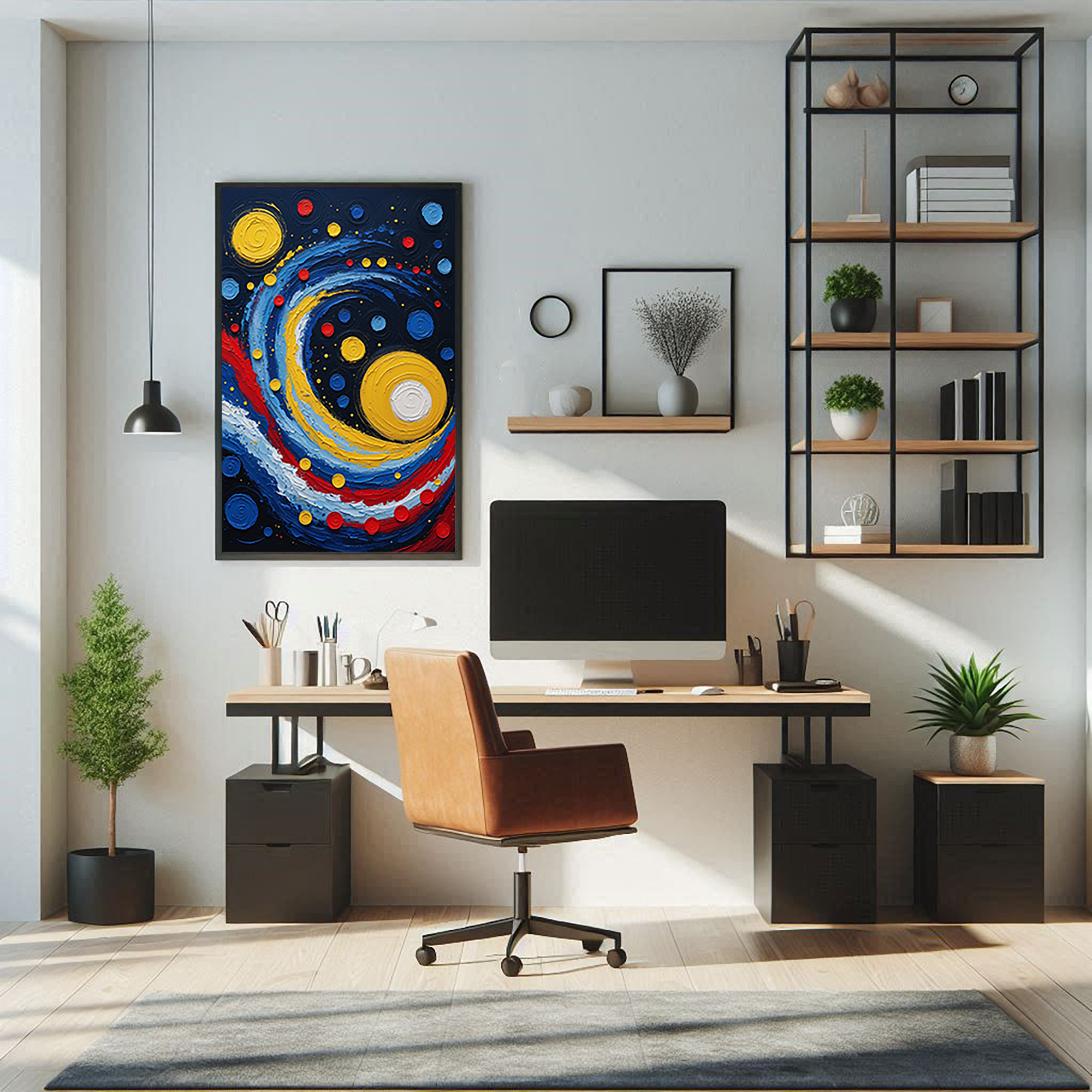 Abstract cosmic swirl impasto oil painting print by Reflectionare, featuring celestial textured seascape digital art.
