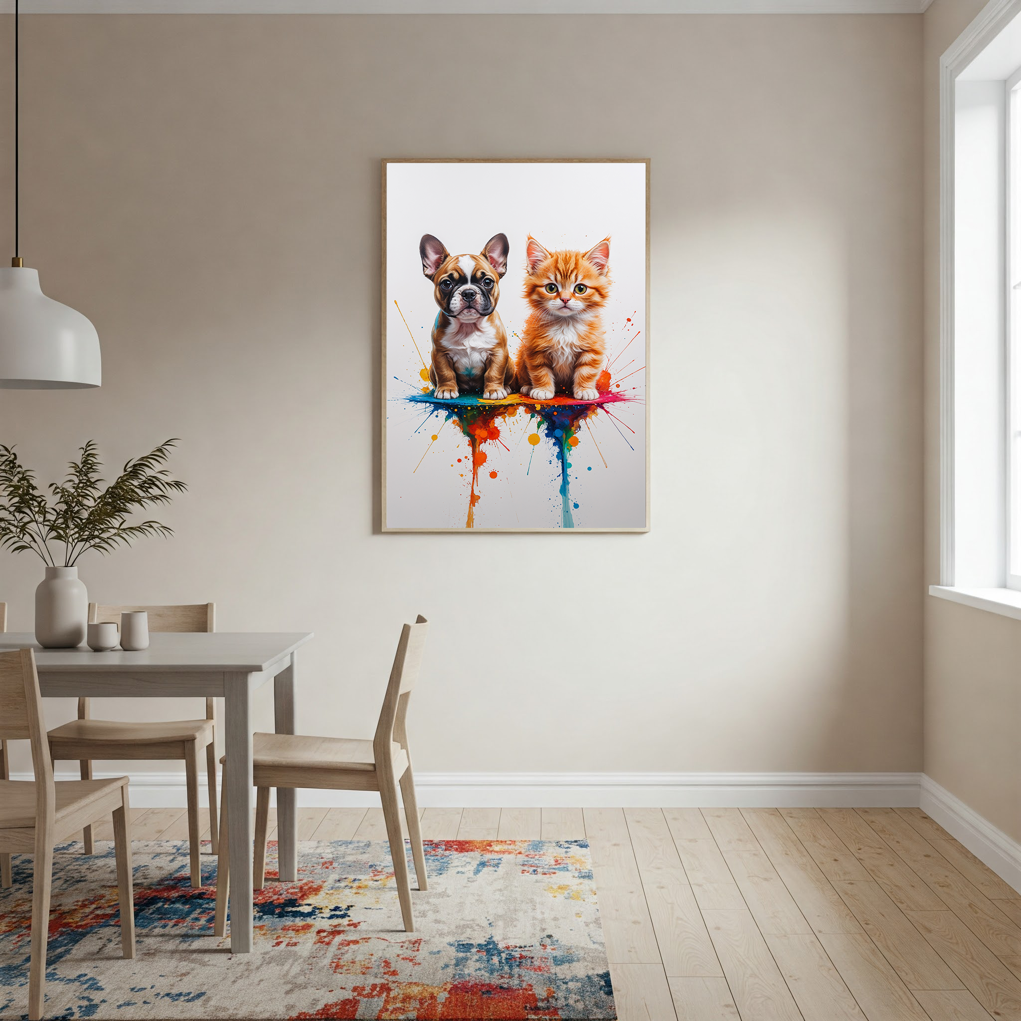 French Bulldog and Kitten Colorful Splash Art Print