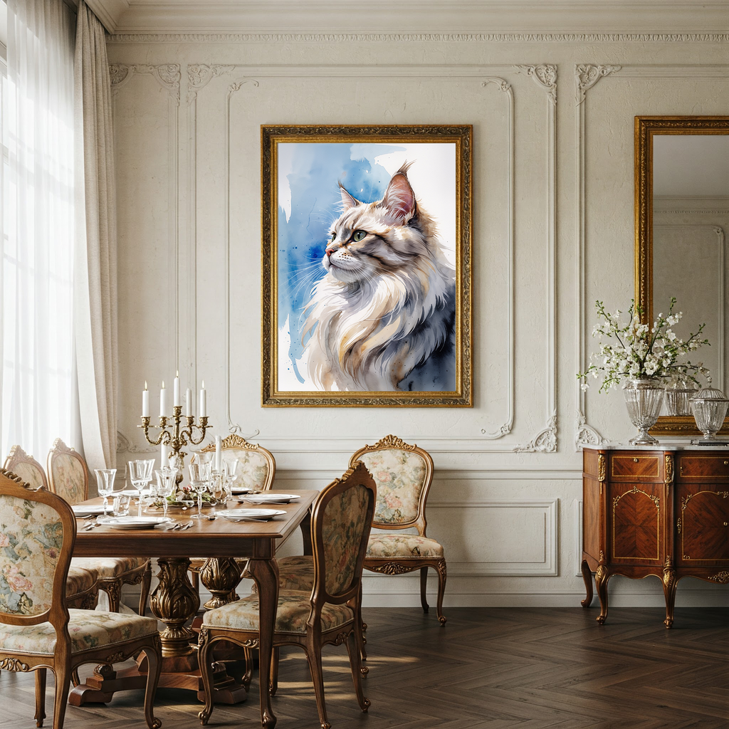 Watercolor Maine Coon Cat Art Print | Digital Download