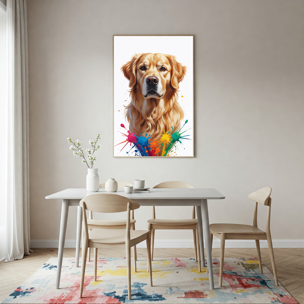 Colorful digital art of a golden retriever by Reflectionare, vibrant and detailed illustration of the friendly dog.