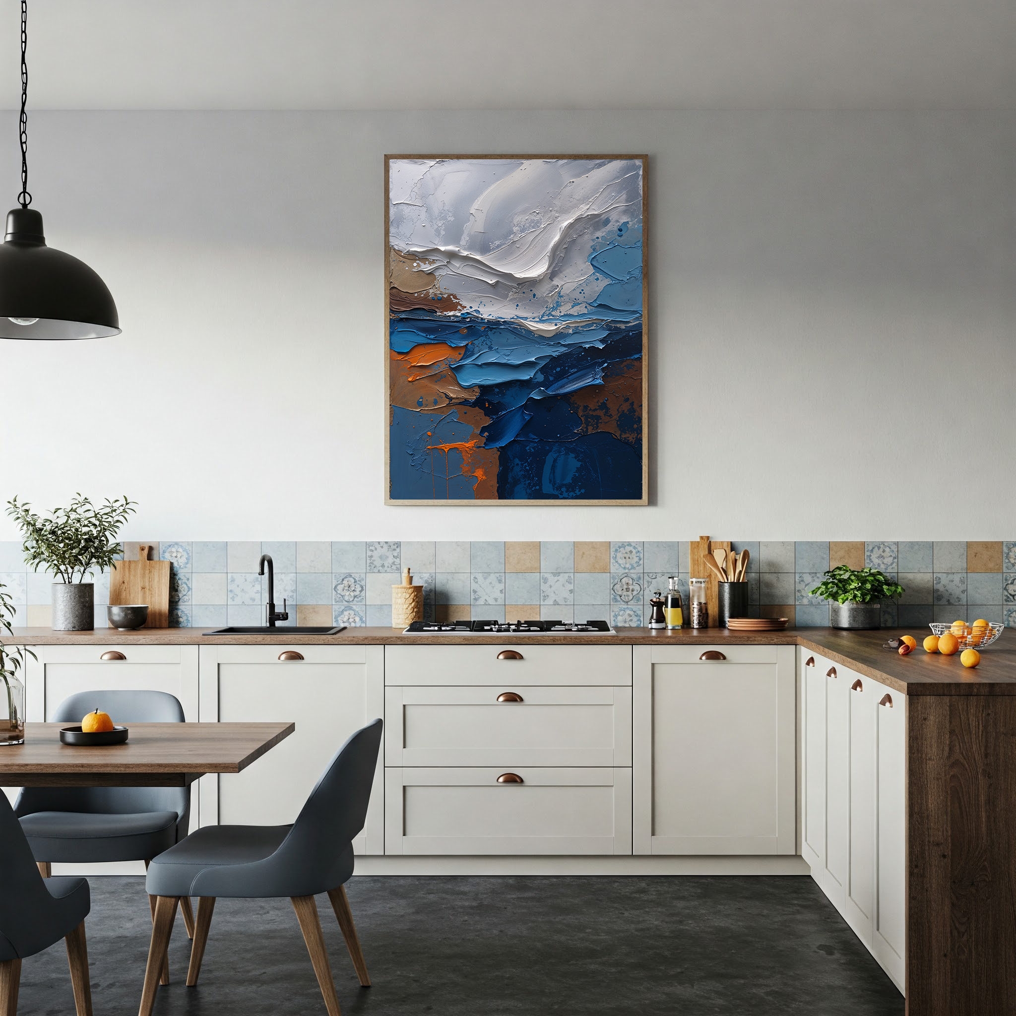 Digital oil painting print of an abstract coastline seascape with textured impasto style by Reflectionare.