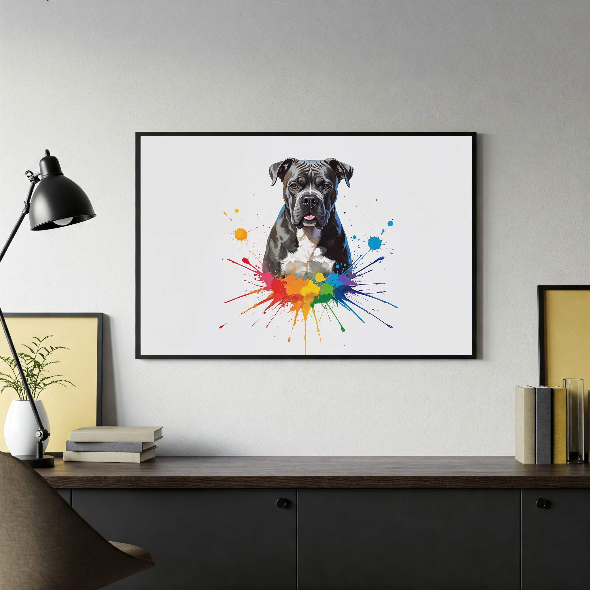 Colorful Cane Corso digital art by Reflectionare, vibrant illustration showcasing the breed in a dynamic, colorful style.