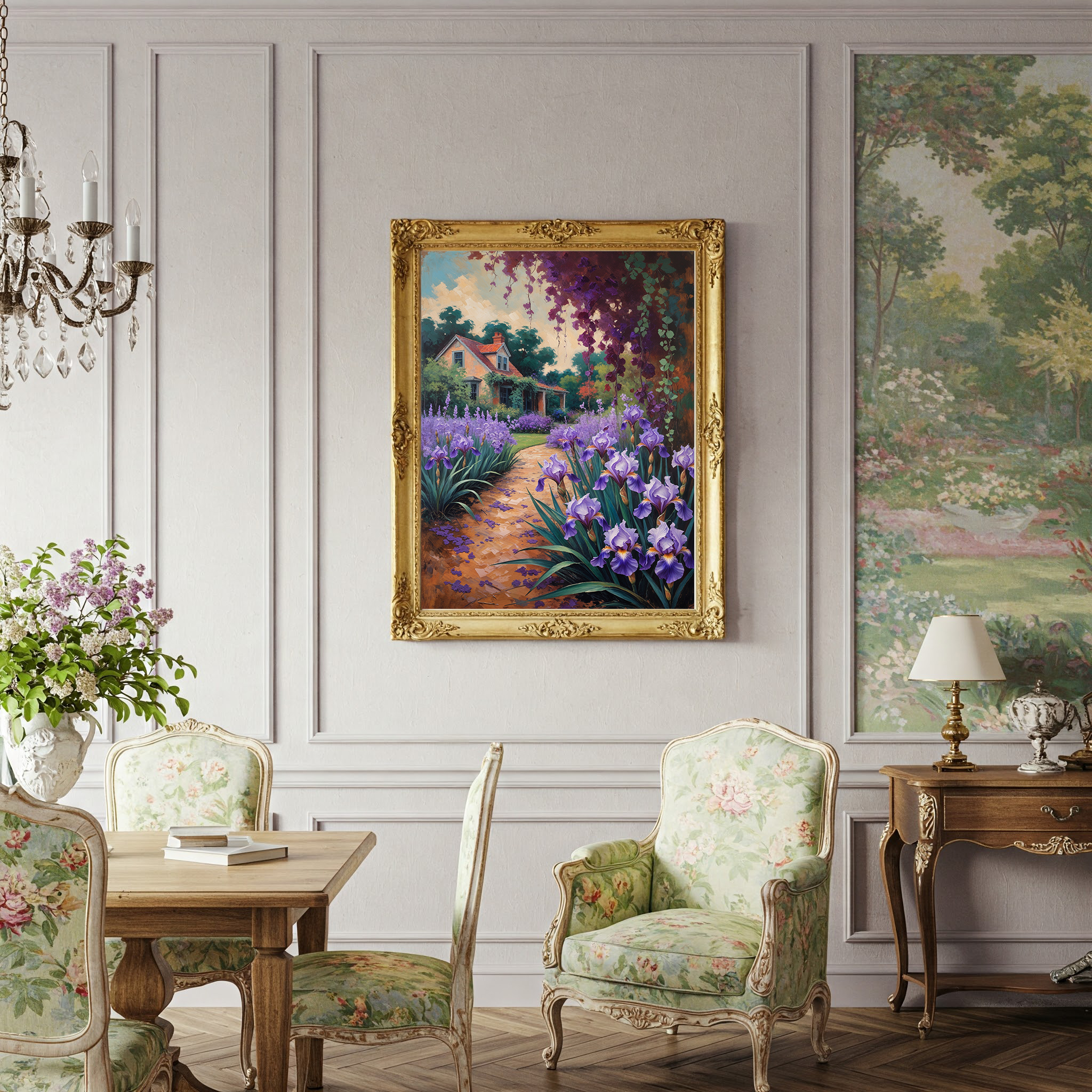 Vintage Iris Garden Wall Art Print | Impressionist Floral Decor