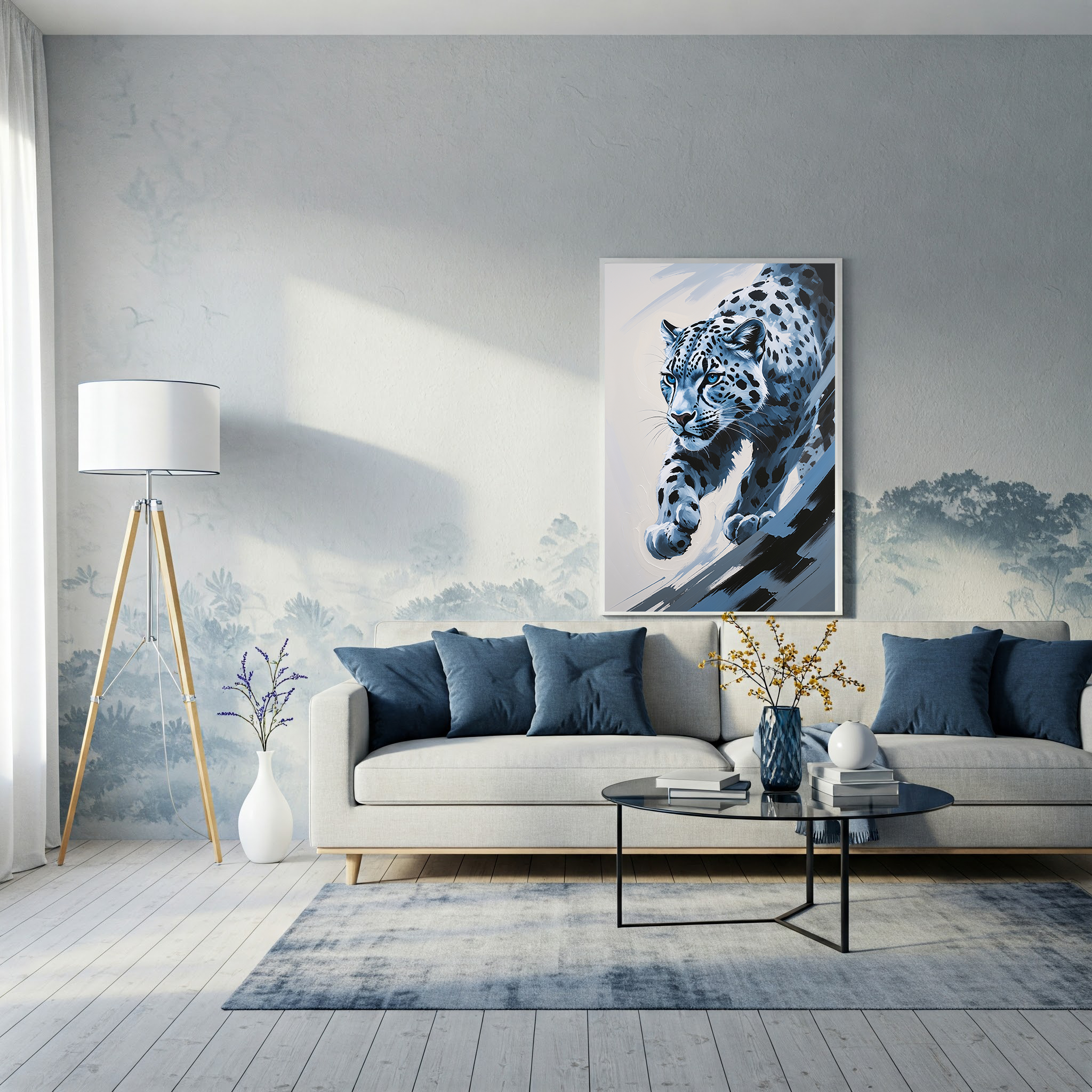 Abstract Snow Leopard II digital art print by Reflectionare featuring a modern wildlife design with a sleek snow leopard illustration.