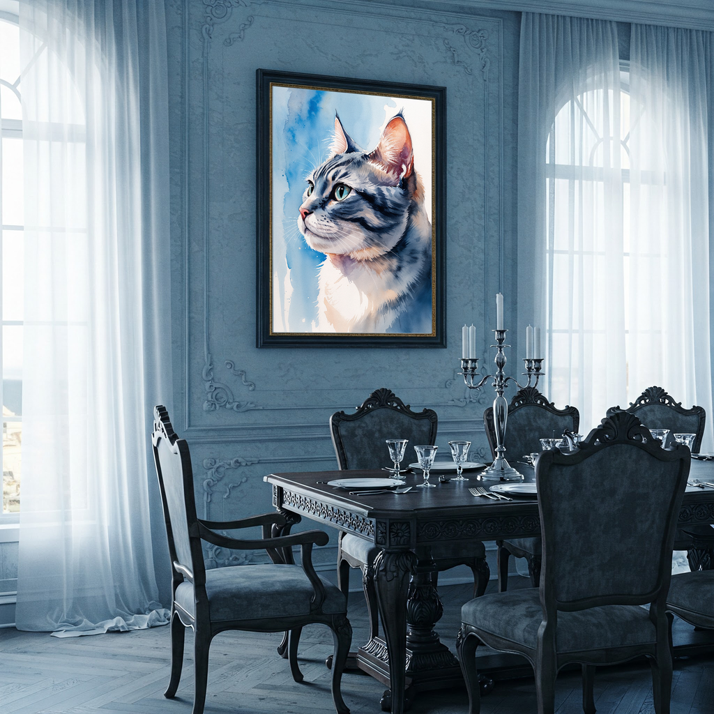 Watercolor American Shorthair Cat Art Print | Digital Download