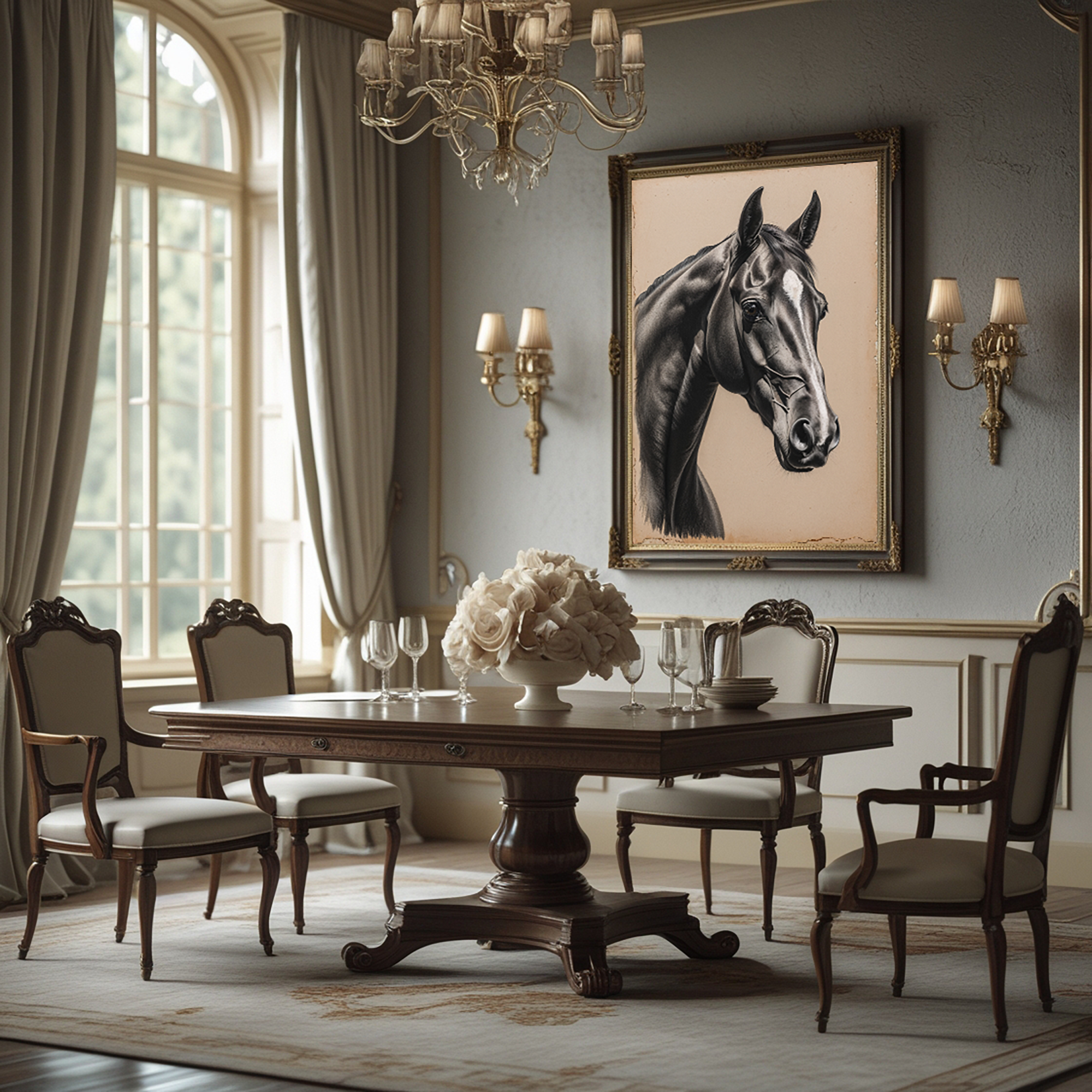 Vintage Horse Portrait Sketch | Elegant Black and White Equestrian Wall Art Print