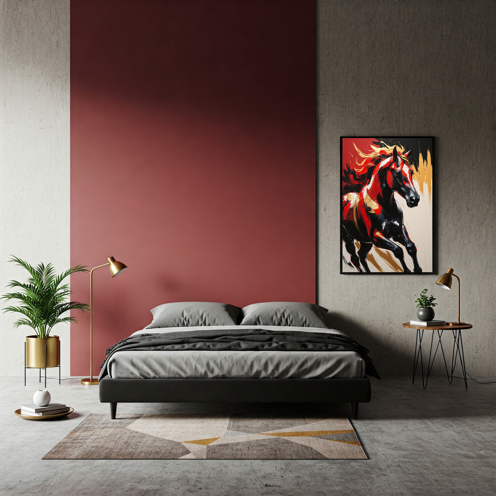 Abstract Red & Black Horse Wall Art | Digital Download