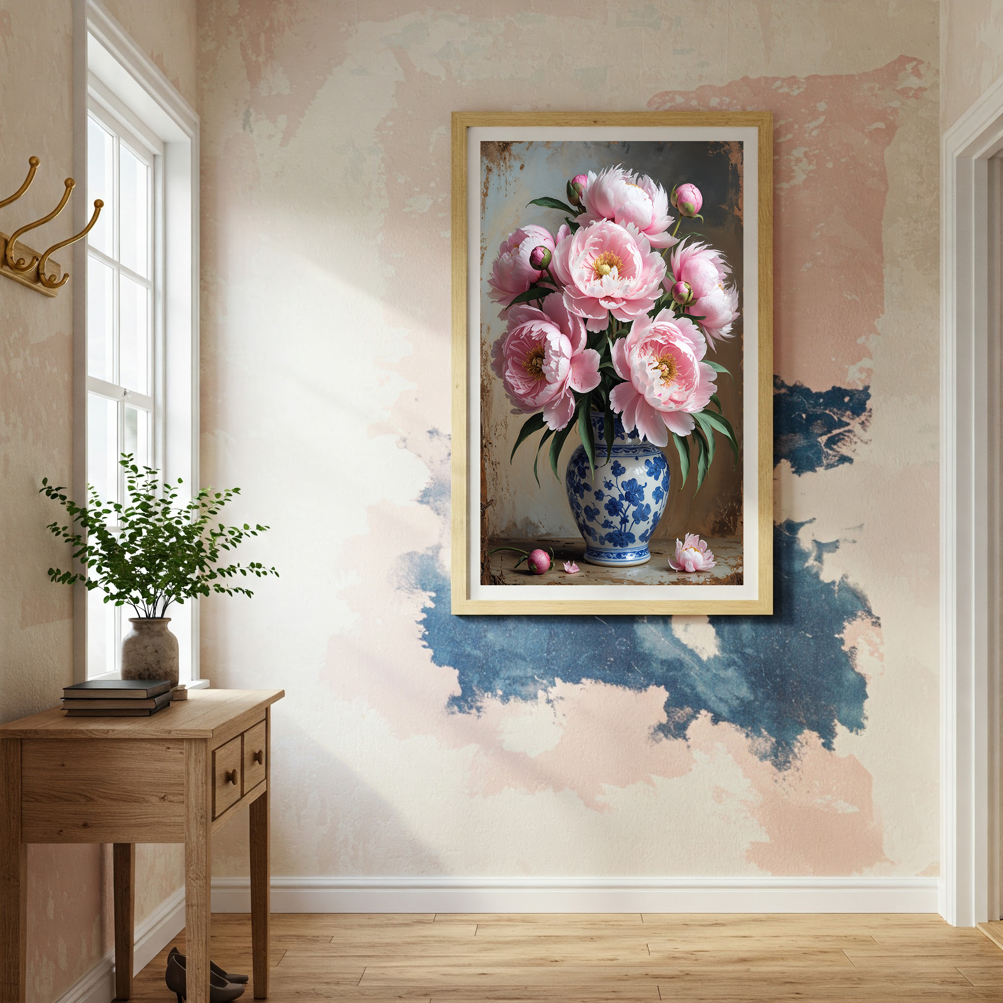Vintage Pink Peony Bouquet Wall Art Print | Impressionist Floral Decor