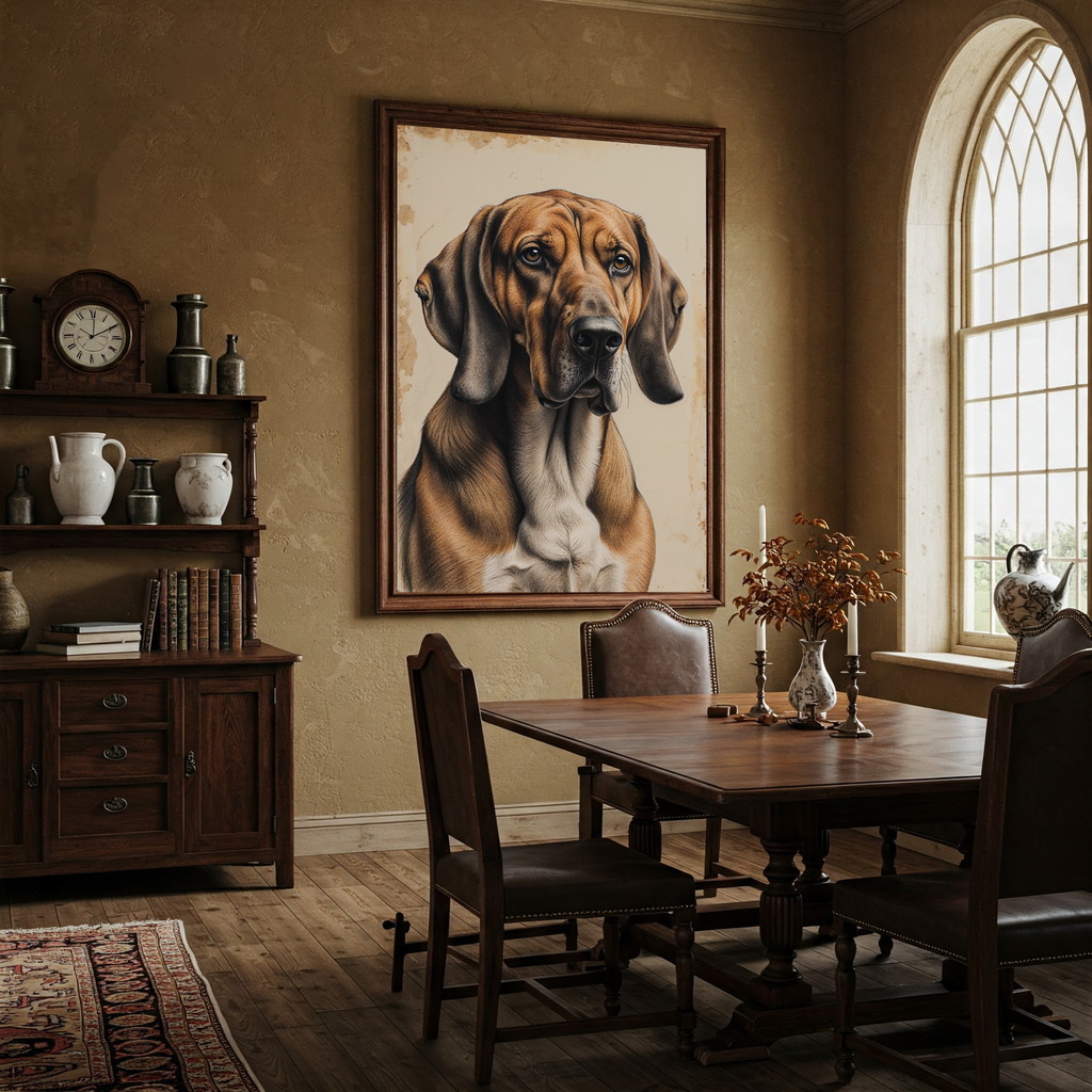 Vintage Coonhound Dog Portrait Sketch | Elegant Hand-Drawn Style Wall Art Print