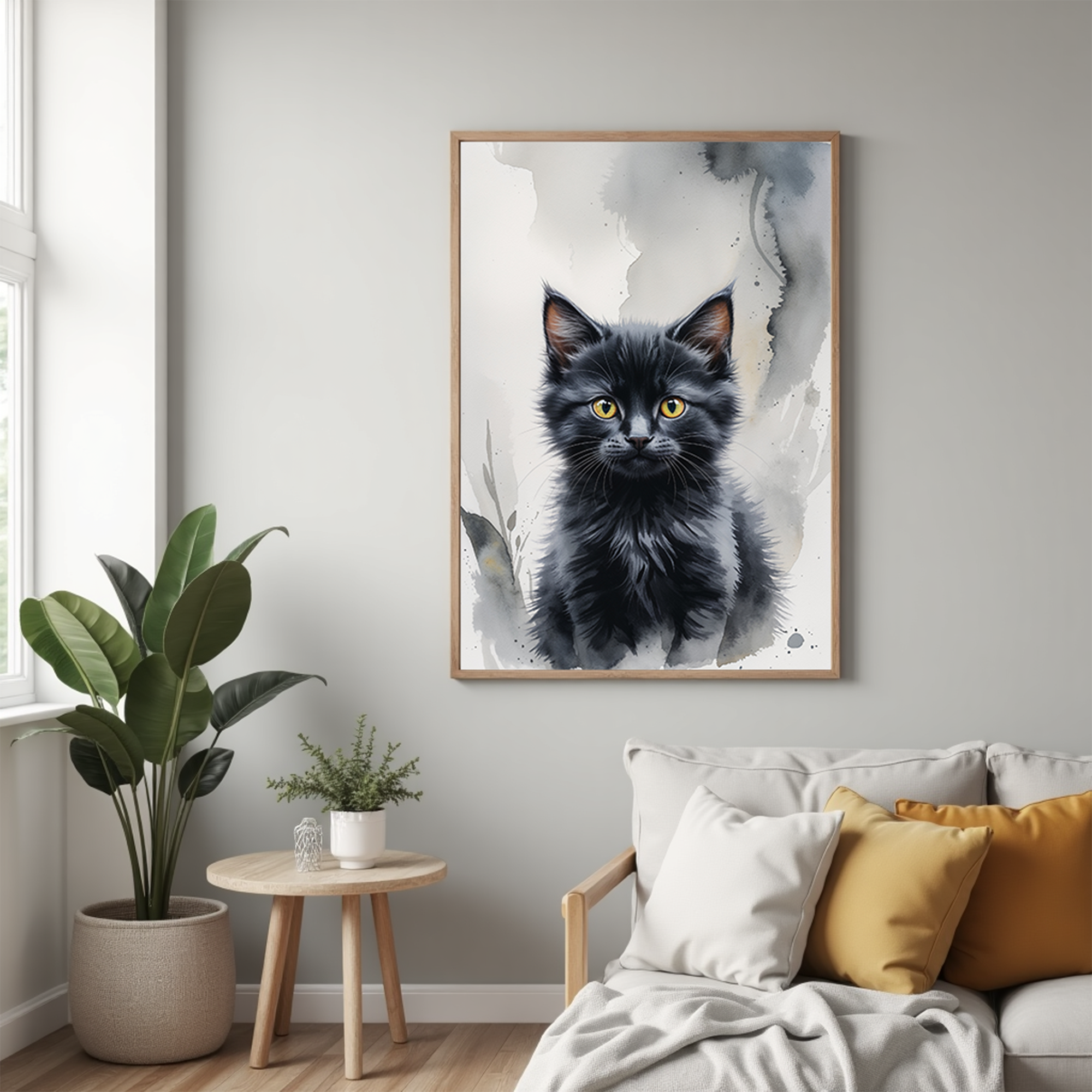 Digital charcoal art of a feline cat by Reflectionare, showcasing detailed shading and expressive features.