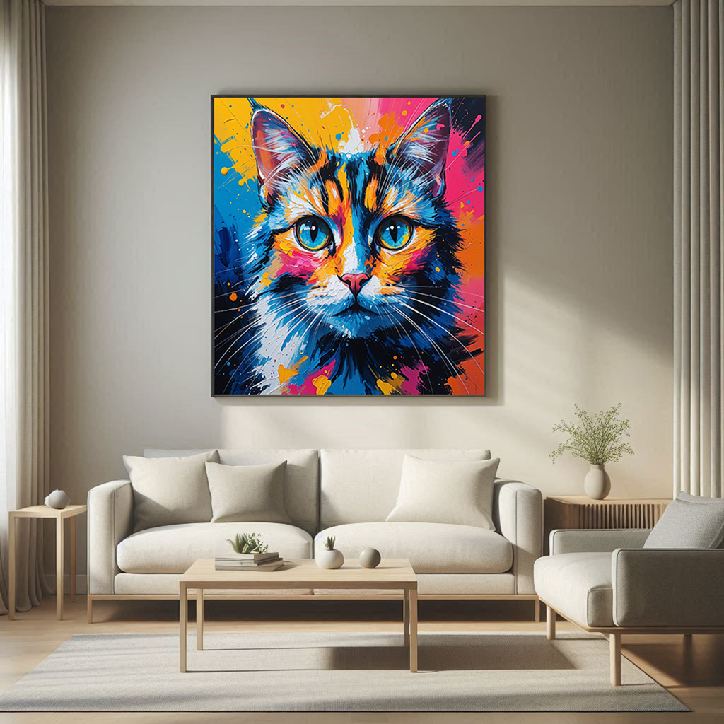 Abstract cat portrait digital art by Reflectionare featuring colorful, modern feline artwork with vibrant, artistic design.