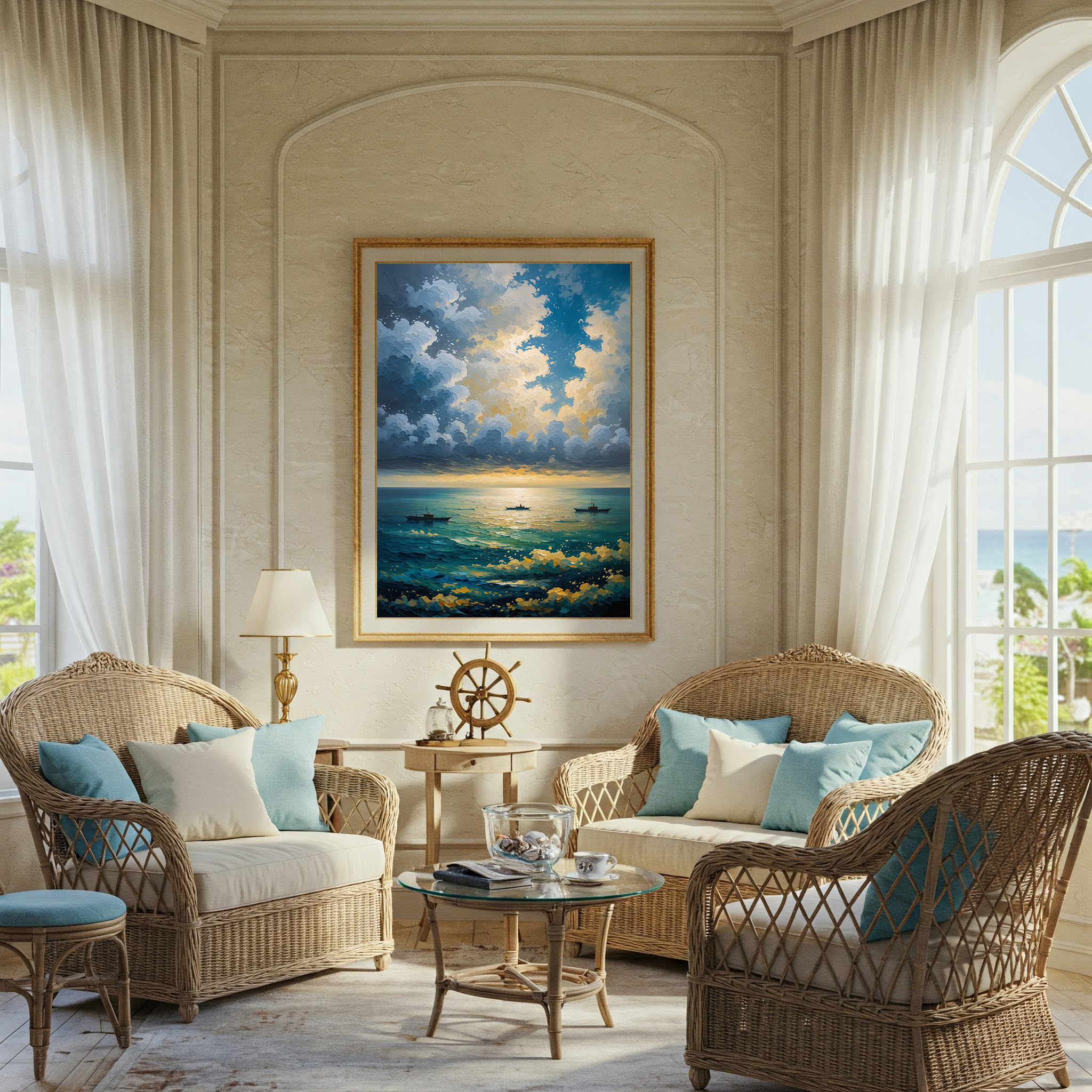 Vintage Naval Horizon Wall Art Print | Impressionist Ocean Decor