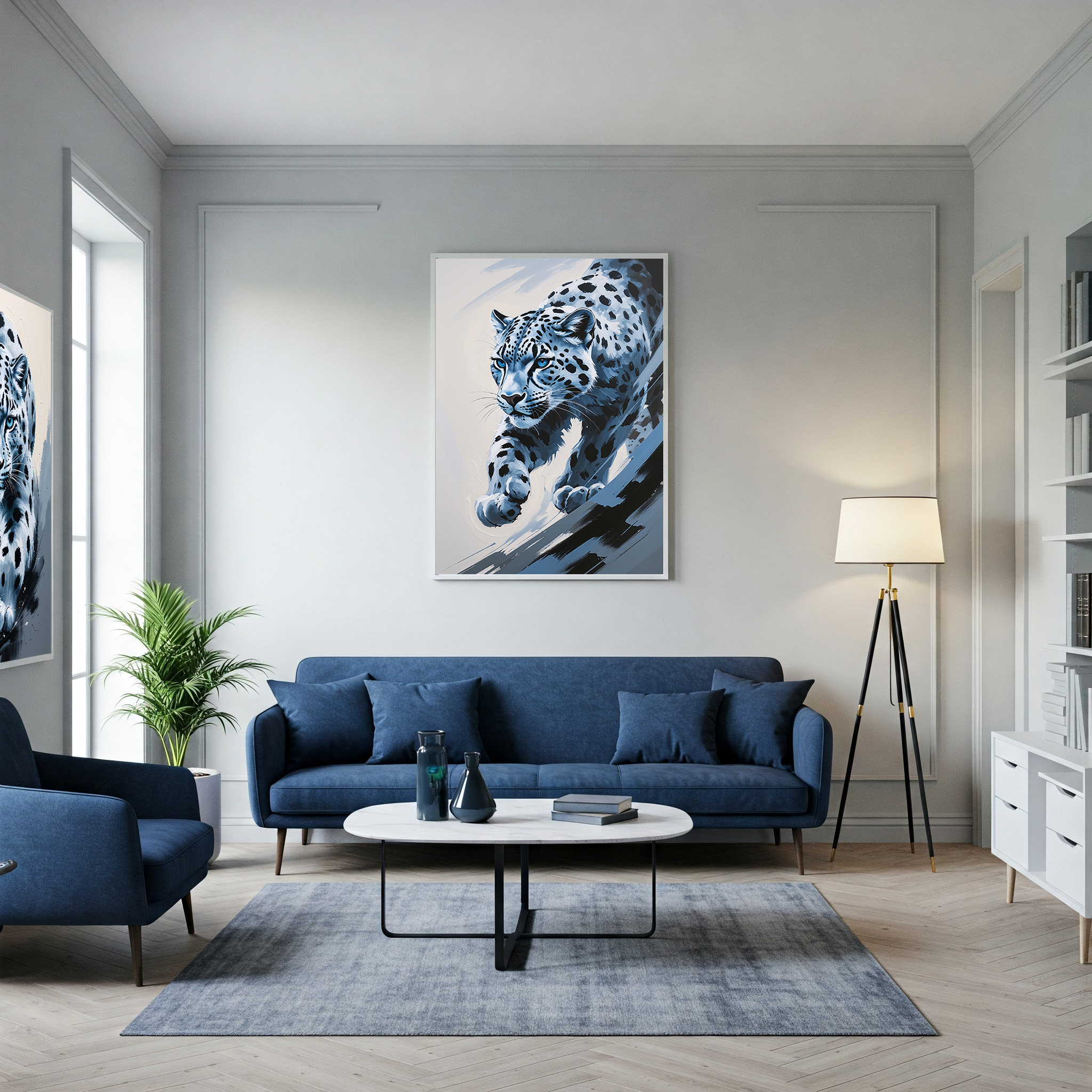 Abstract Snow Leopard II digital art print by Reflectionare showing a modern wildlife illustration in vibrant colors.