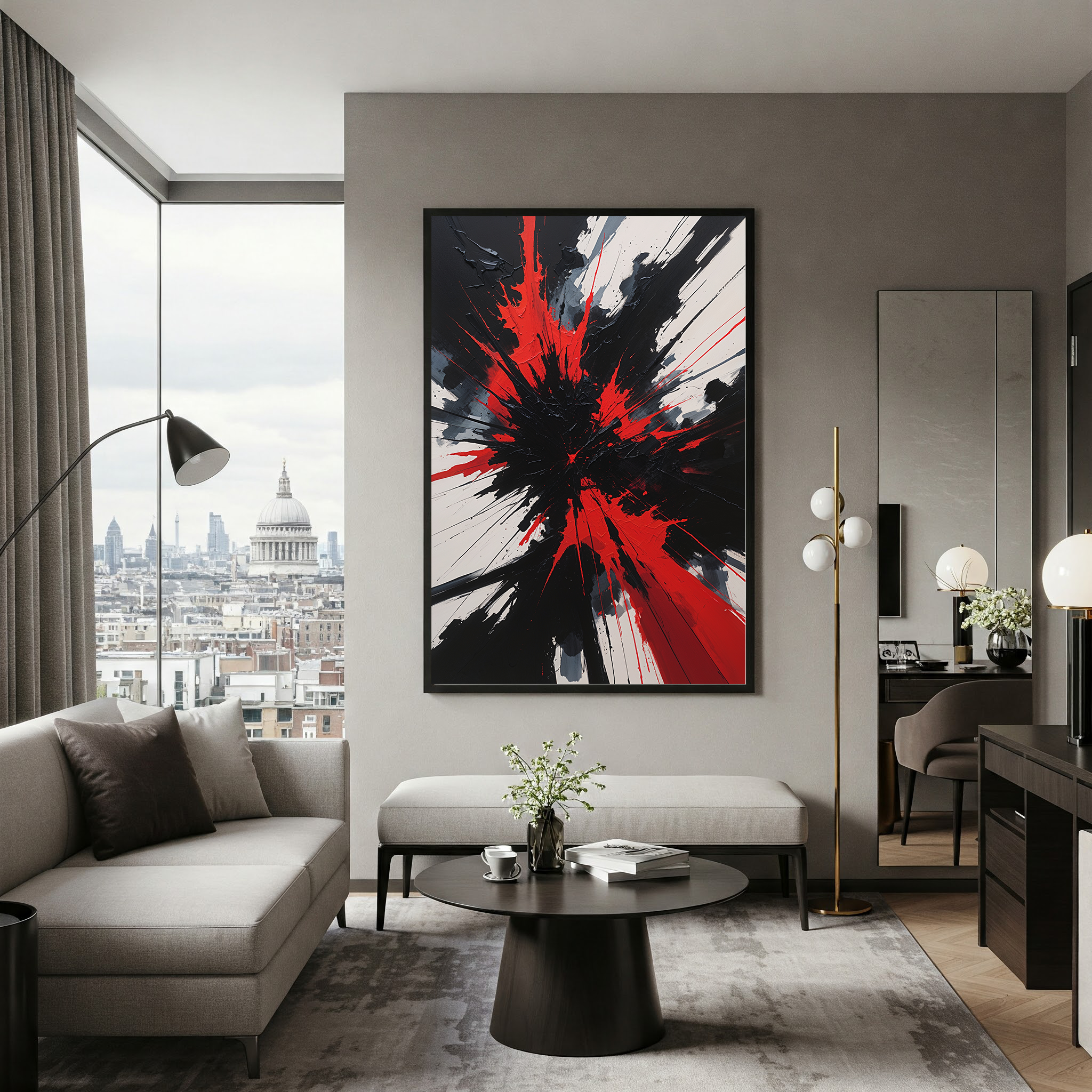 Abstract eruption impasto art print by Reflectionare featuring dramatic black and red textured digital wall decor.