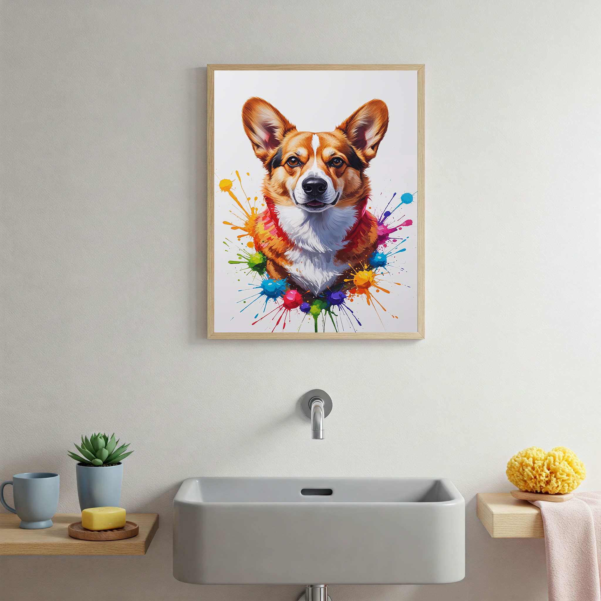 Colorful Corgi digital art by Reflectionare featuring vibrant, abstract dog illustration with bold colors and playful design.