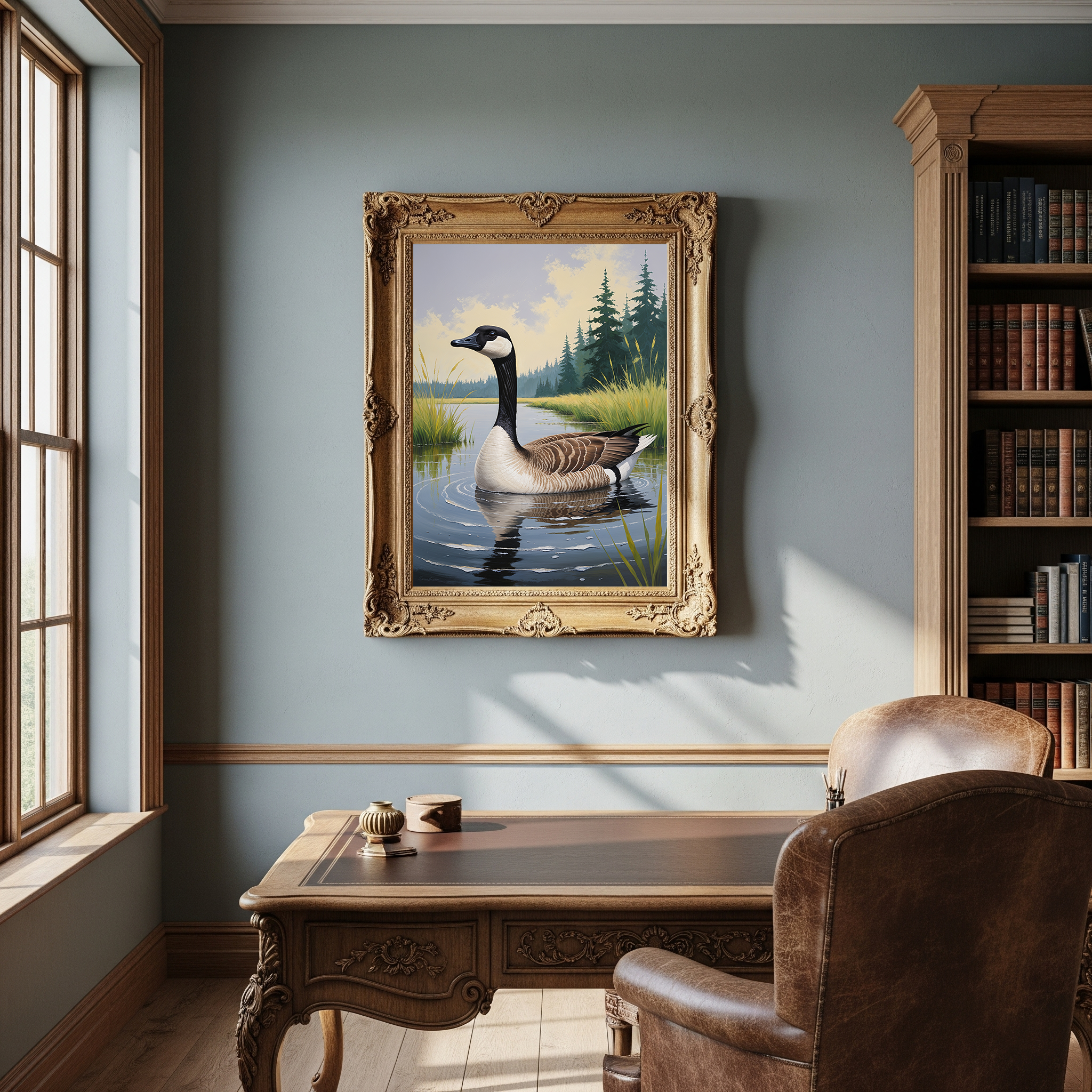 Vintage Canada Goose art print by Reflectionare featuring retro nature digital wall decor with detailed goose illustration.