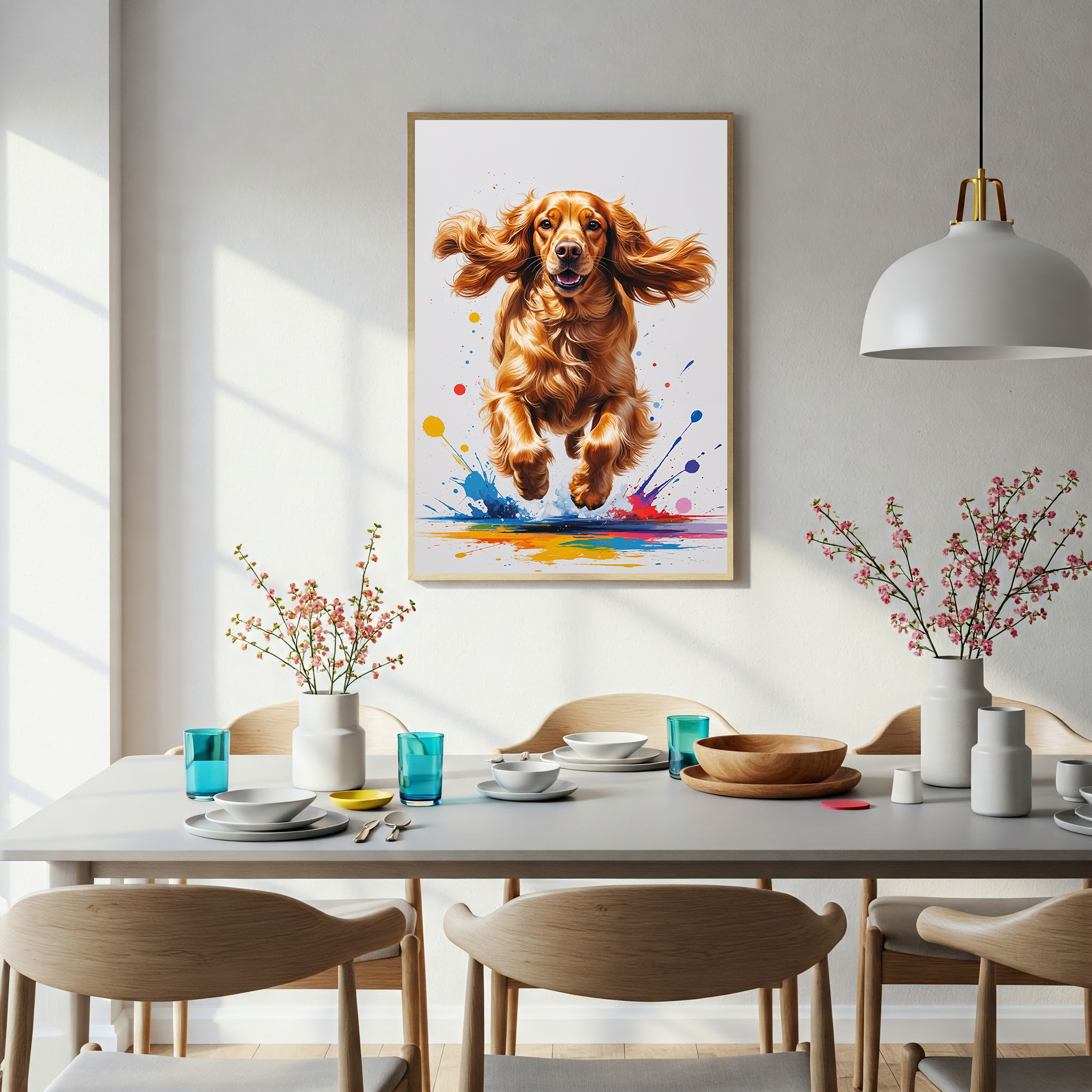 Colorful digital art of a Cocker Spaniel by Reflectionare, featuring vibrant, detailed depiction of the dog in a lively style.