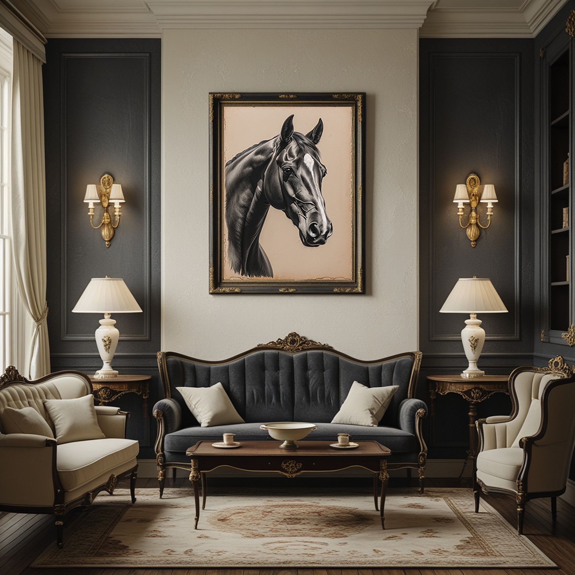 Vintage Horse Portrait Sketch | Elegant Black and White Equestrian Wall Art Print