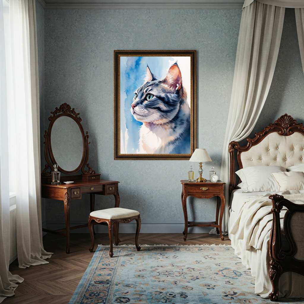 Watercolor American Shorthair Cat Art Print | Digital Download