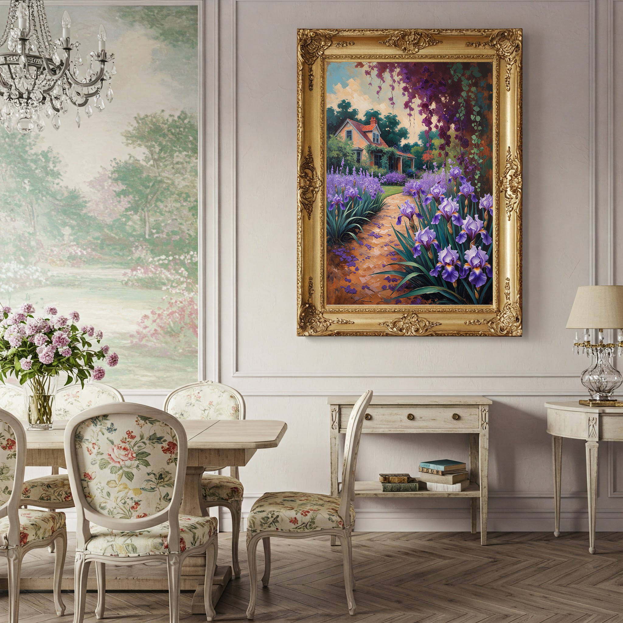 Vintage Iris Garden Wall Art Print | Impressionist Floral Decor