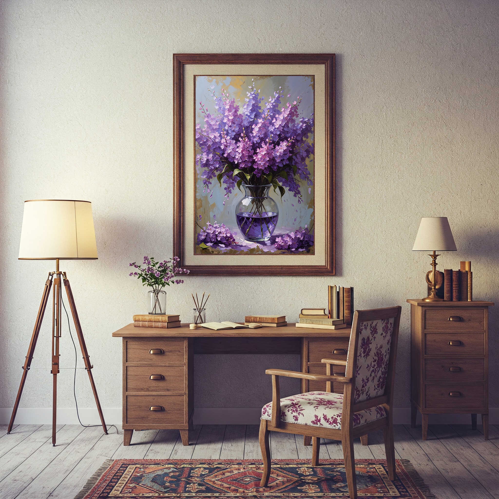 Vintage Lilac Bloom Wall Art Print | Impressionist Floral Decor