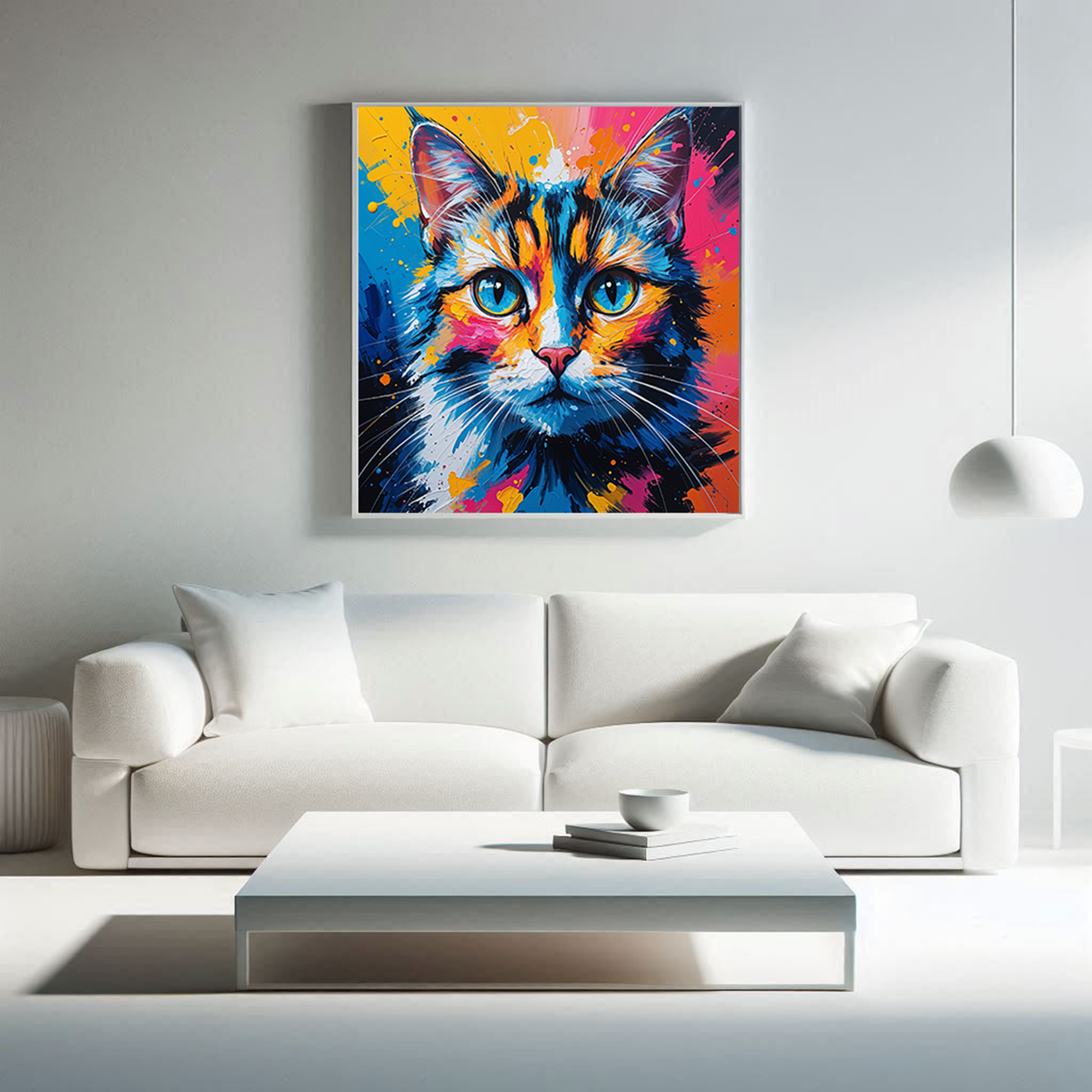 Abstract cat portrait digital art by Reflectionare featuring vibrant colors and modern design in a digital illustration style.